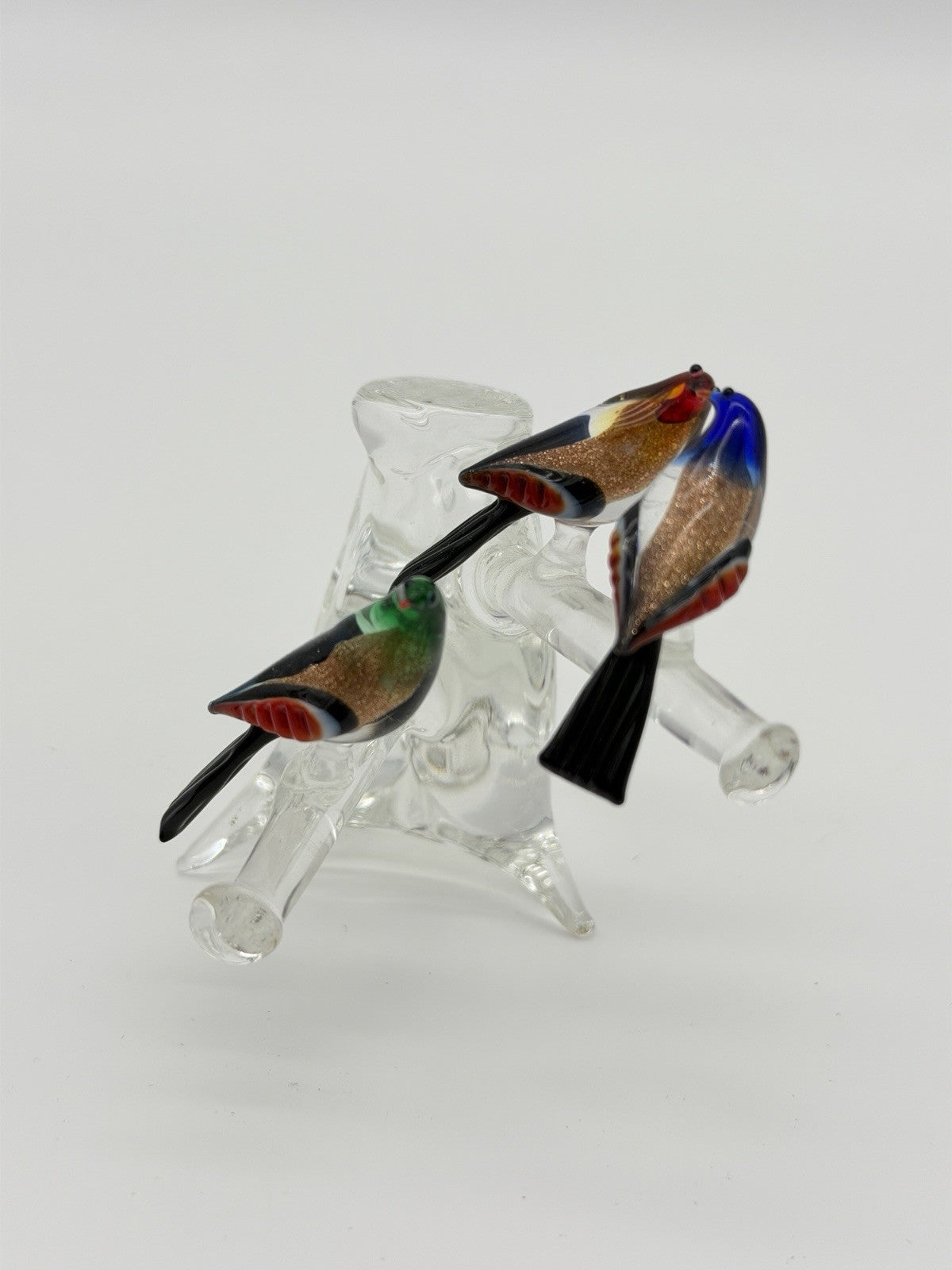 Vintage Murano Venice Italy Art Glass Birds On Branch Miniature Figurine
