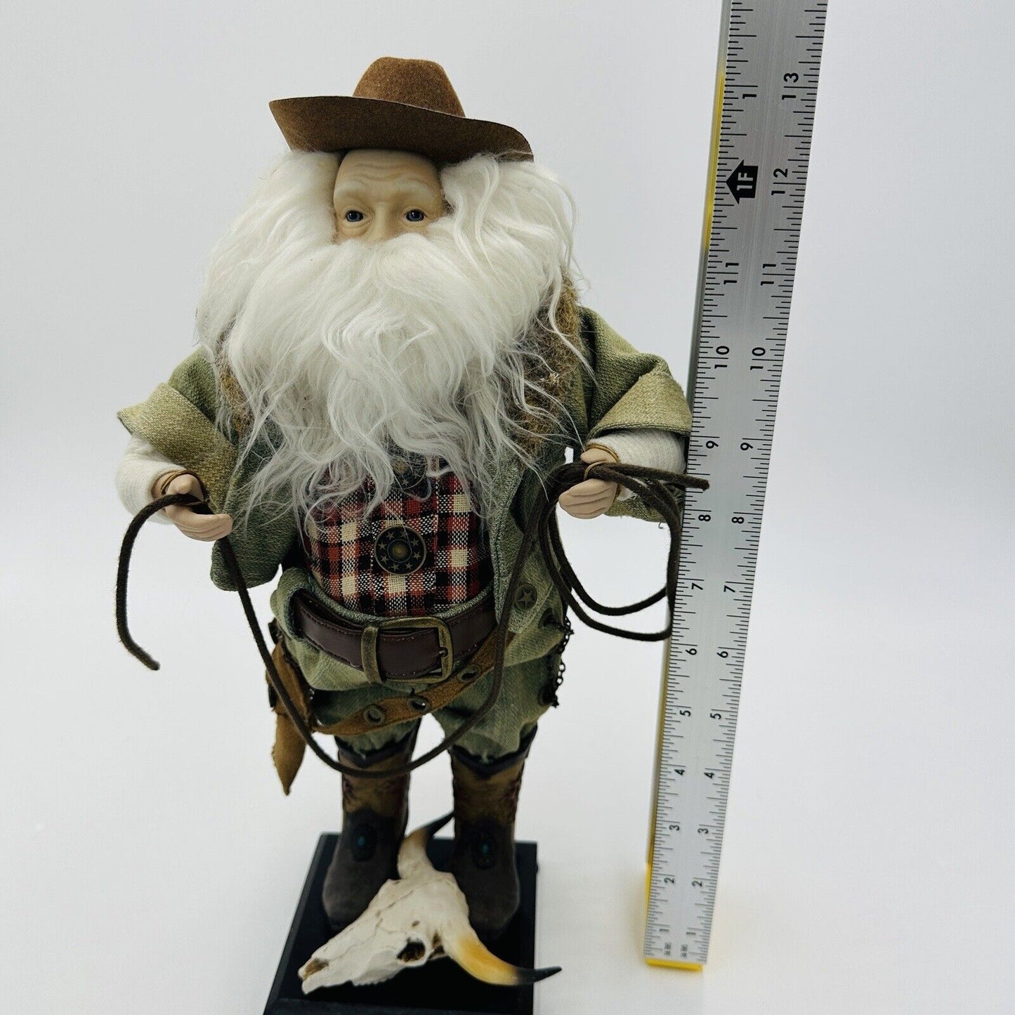 Santa Doll Figurine Western Cowboy 13" Rope Boots Hat Denim Leather Rare Vintage