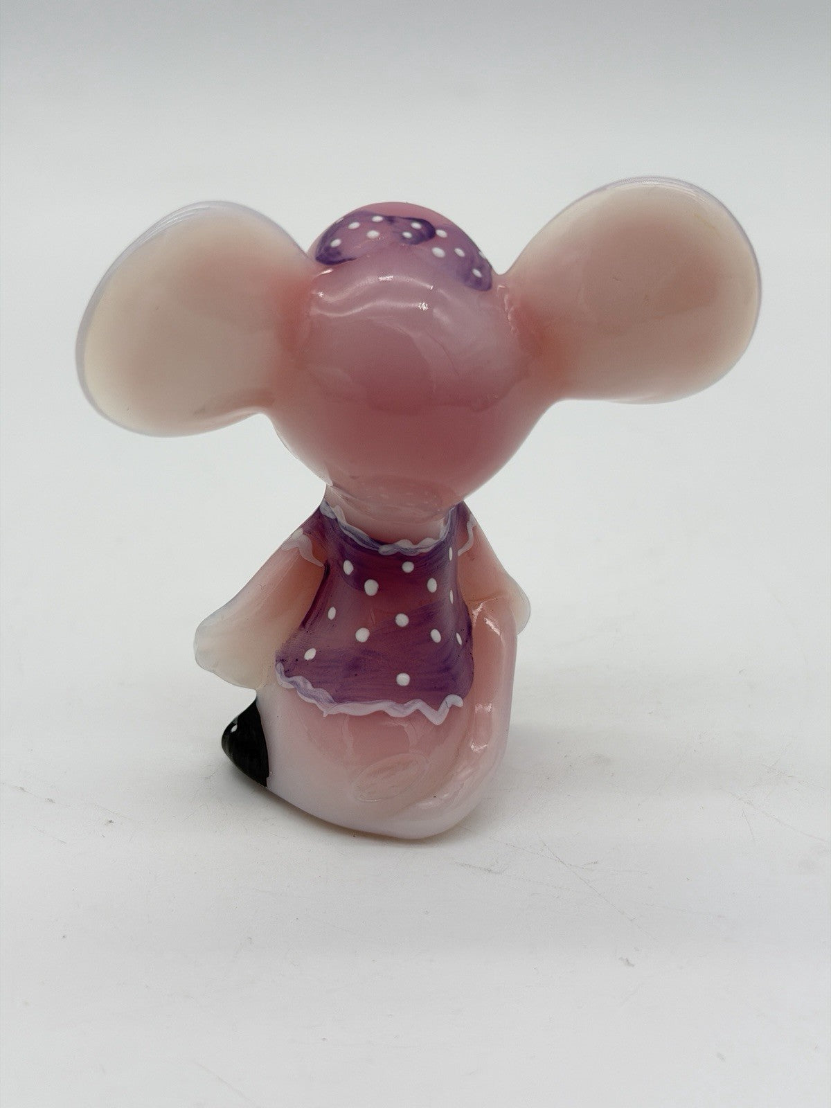 Fenton Art Glass Rosalene Purple Polka Dot Dress Hand Painted Mouse Figurine