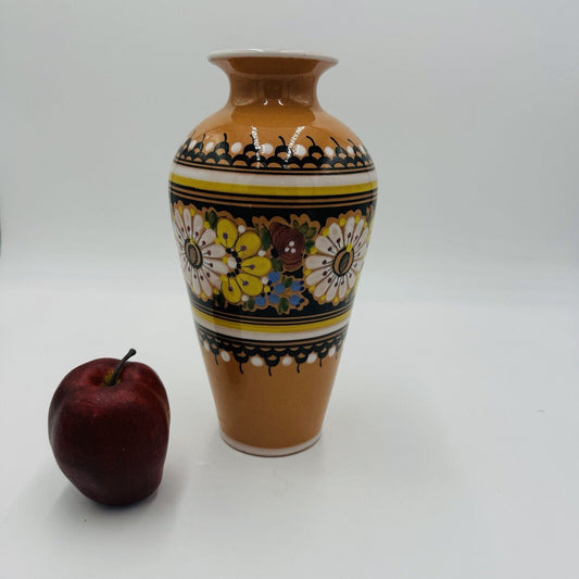 Keralit Pouze CZECH Pottery Floral Vase  Hand Painted OZDOBNE Clay 10” Terracota