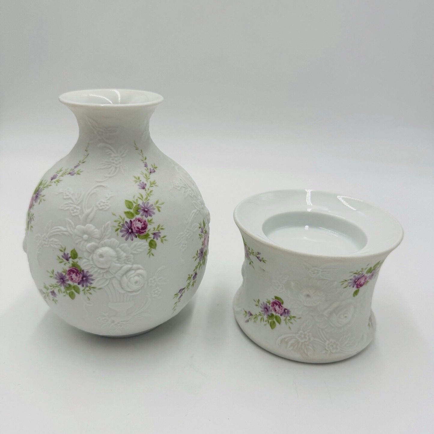 kaiser porcelain W.Germany Monaco patterned bud vase and Votive candleholder Vtg