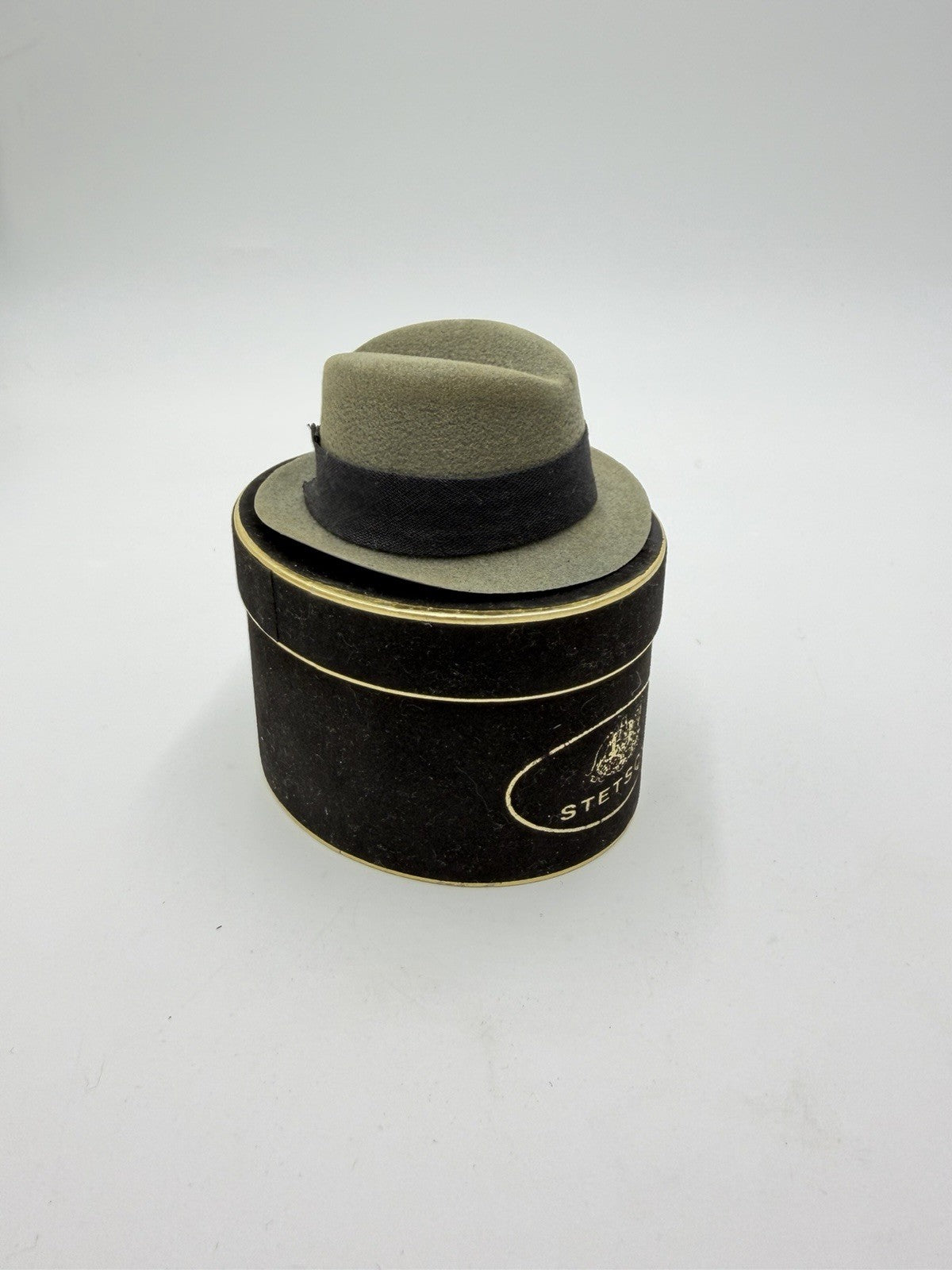 Stetson Salesman Sample Miniature Hat With Box  Velvet Gray Felt Fedora
