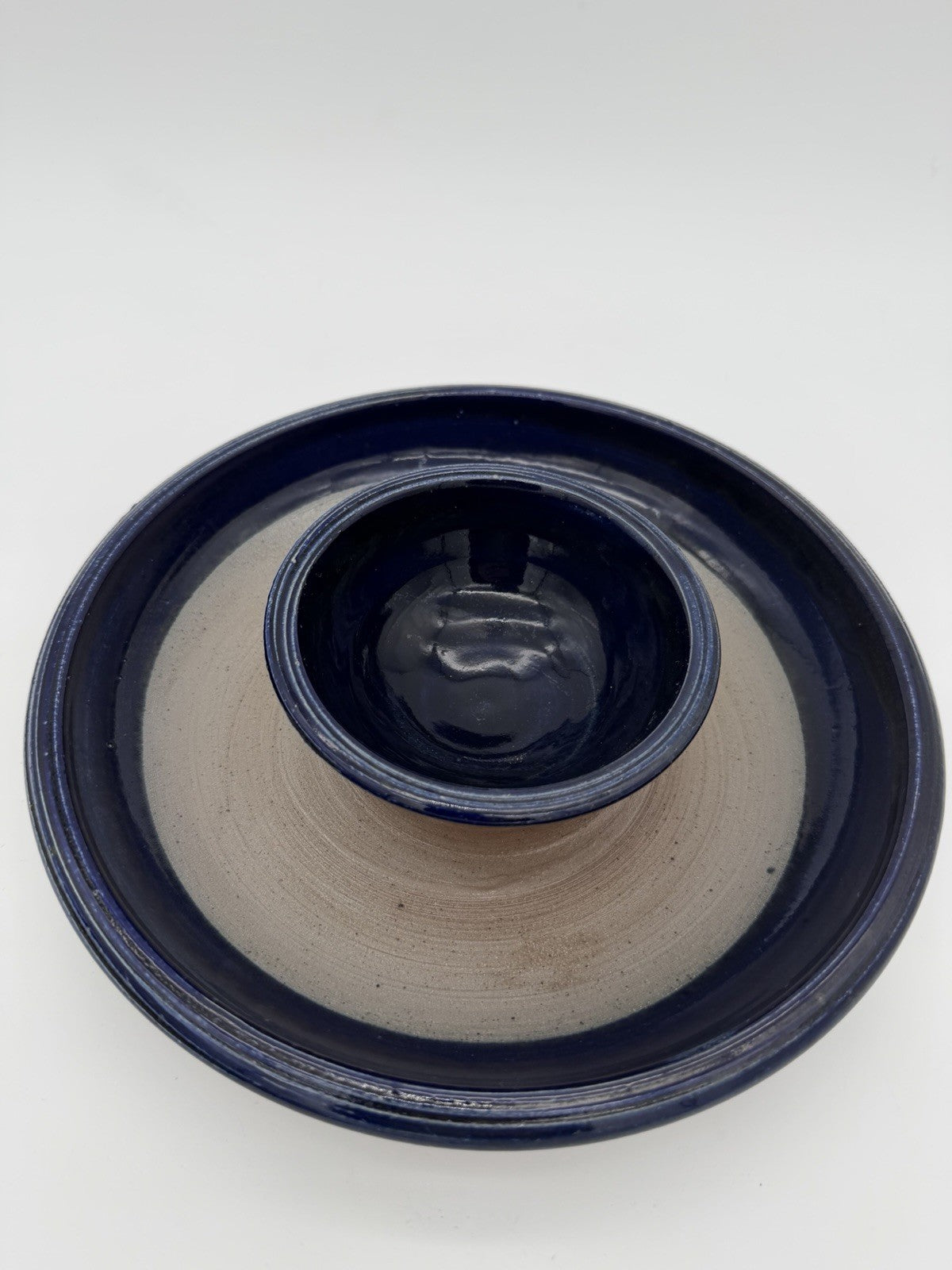 1Rowe art Pottery Works Salt Glazed Stoneware 11.25" Chip & Dip Platter WI 1991