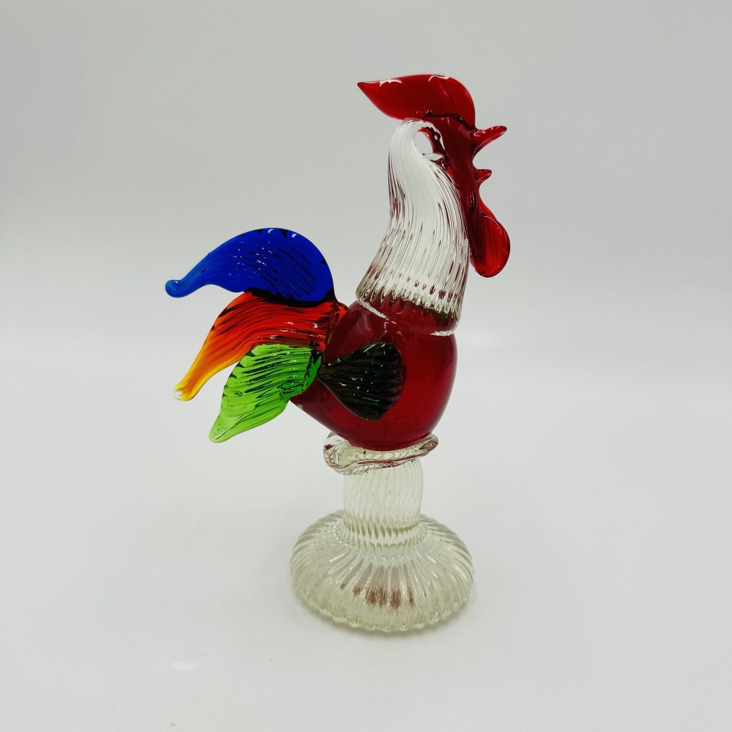 Hand Blown Art Glass Multicolor Rooster Figurine  Hand Crafted Chicken Bird 7in