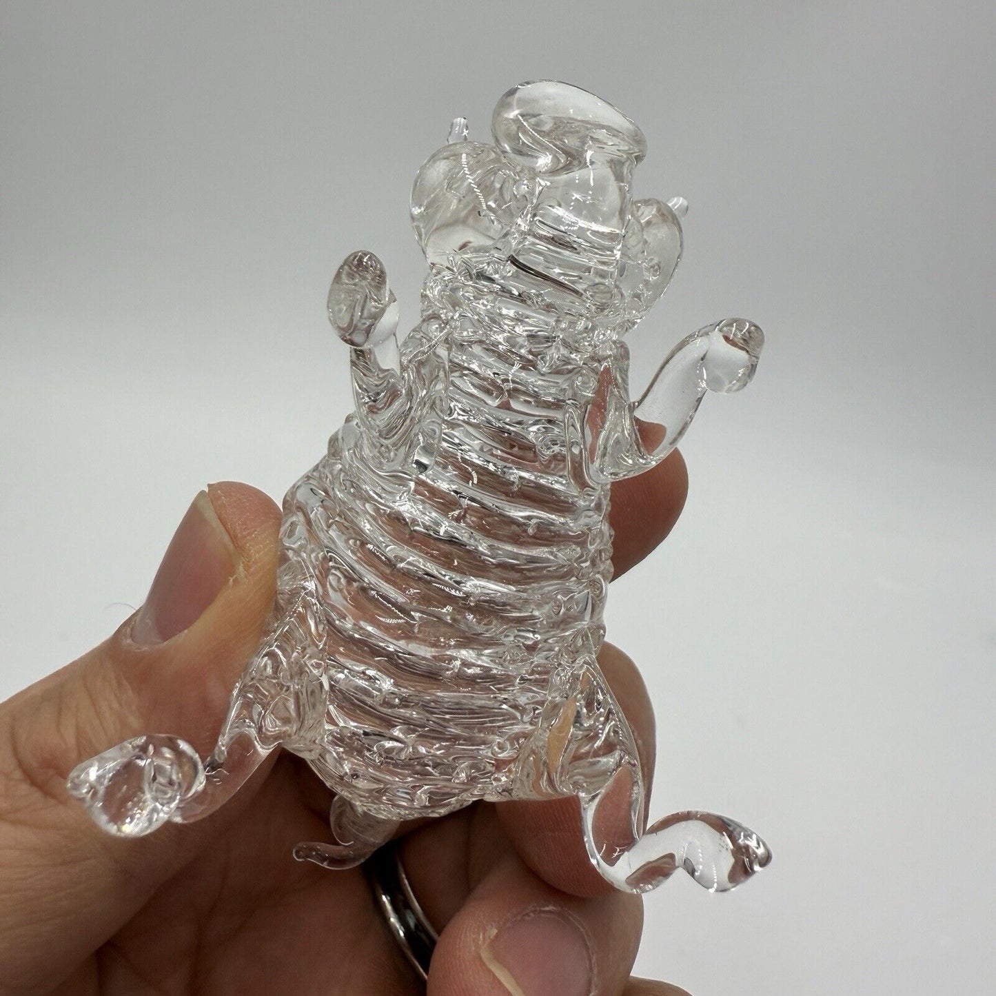 Hand Blown Art Glass Pig Figurine Swirl Design Clear Small 2” Hand Made