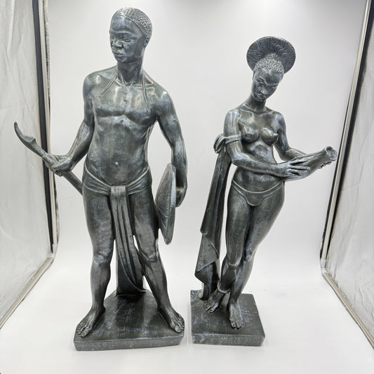 Vintage Universal Statuary Art Sculptures African Tribal Couple Chicago IL Large