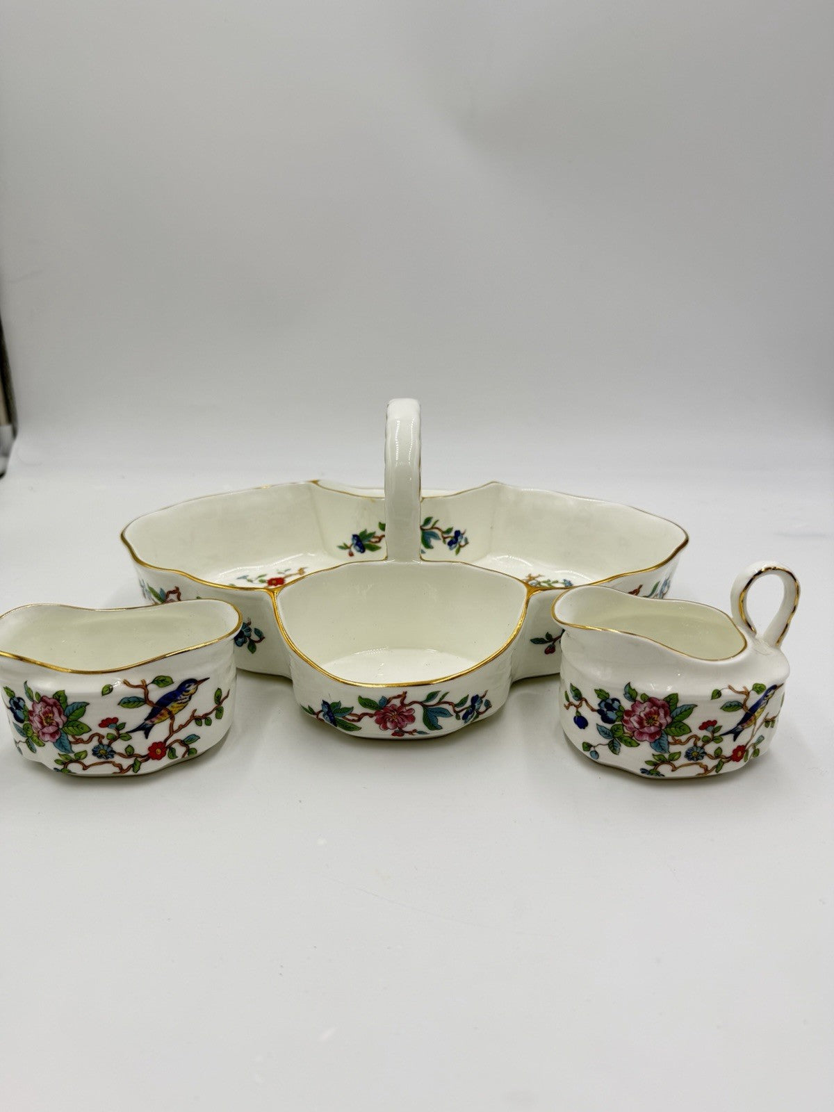 Vintage Aynsley PEMBROKE Tea Tray Strawberry Basket with Sugar & Creamer Set