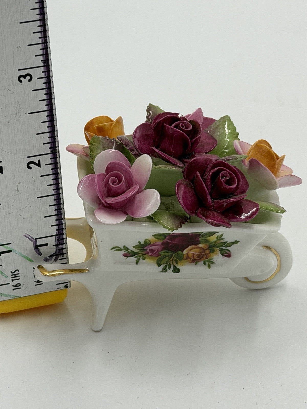Royal Albert Old Country Roses Wheelbarrow W/ Flowers Figurine Hand Painted 2”