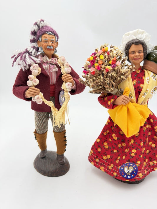 S.Peirano French Pottery Villagers Harvest Folk Art Terra Cotta 8.5” Figurines