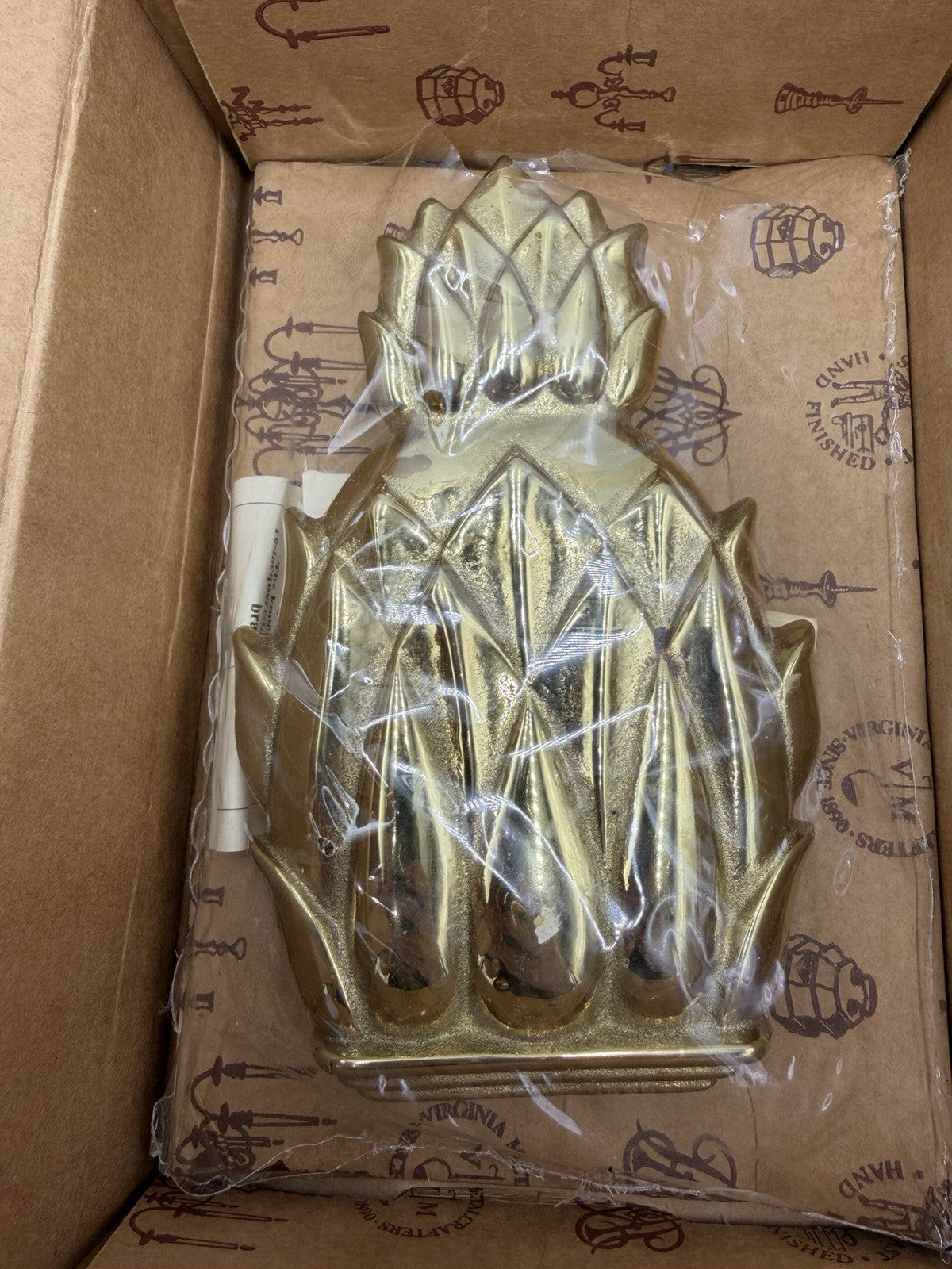 Virginia Metalcrafters Vintage Pineapple Solid Polished Brass Door Knocker 6”L