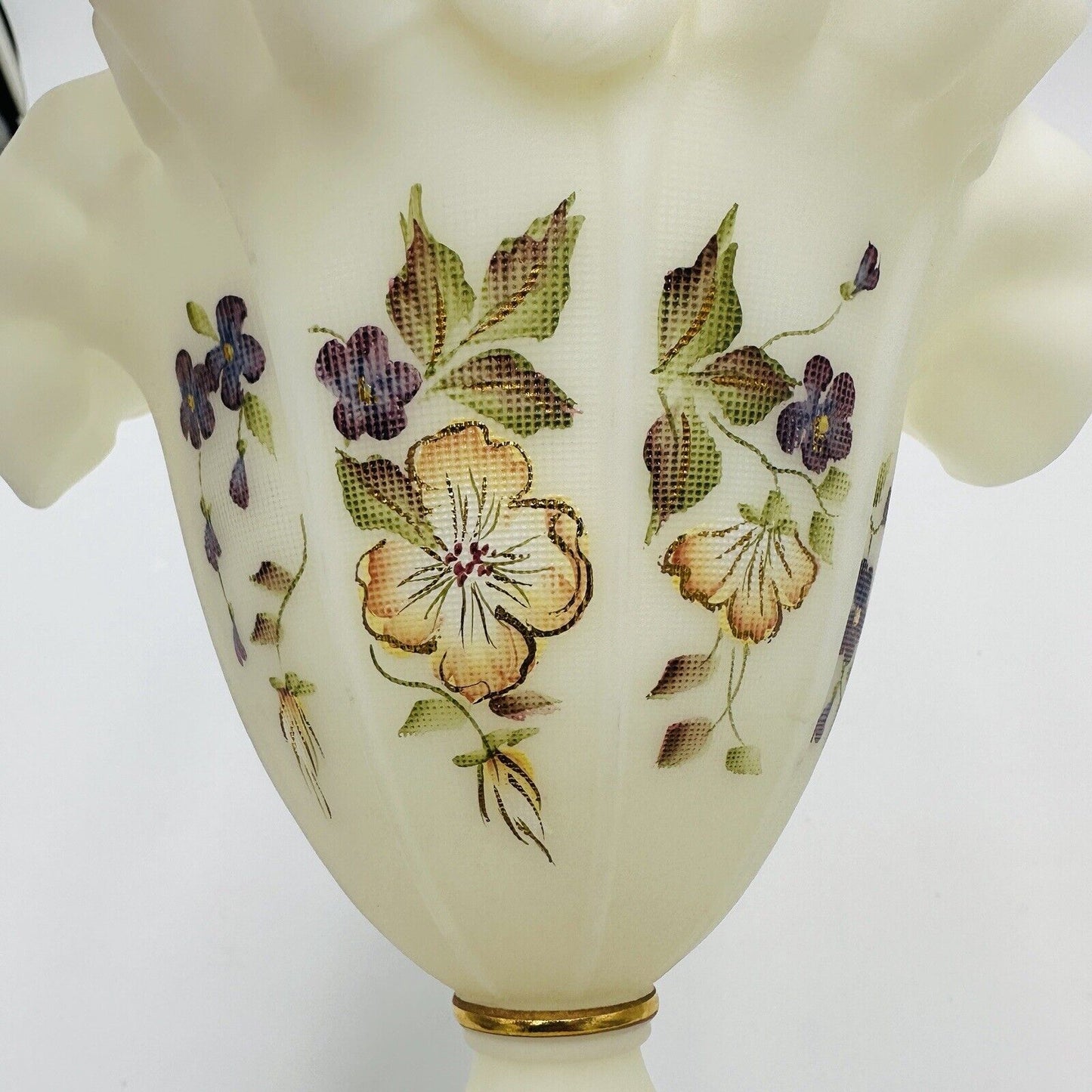 Fenton Basket Art Custard Glass Signed Ruffled Floral Butterfly Hand Painted