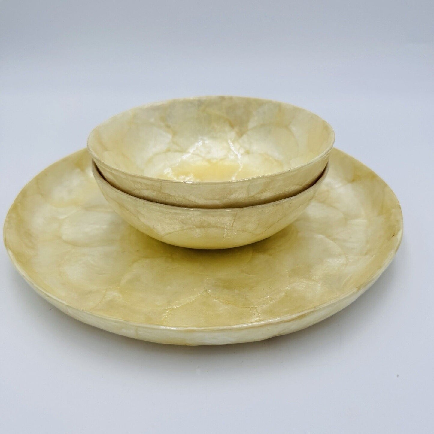 Vintage Capiz Shell Tray and Bowls Set 3 Pieces