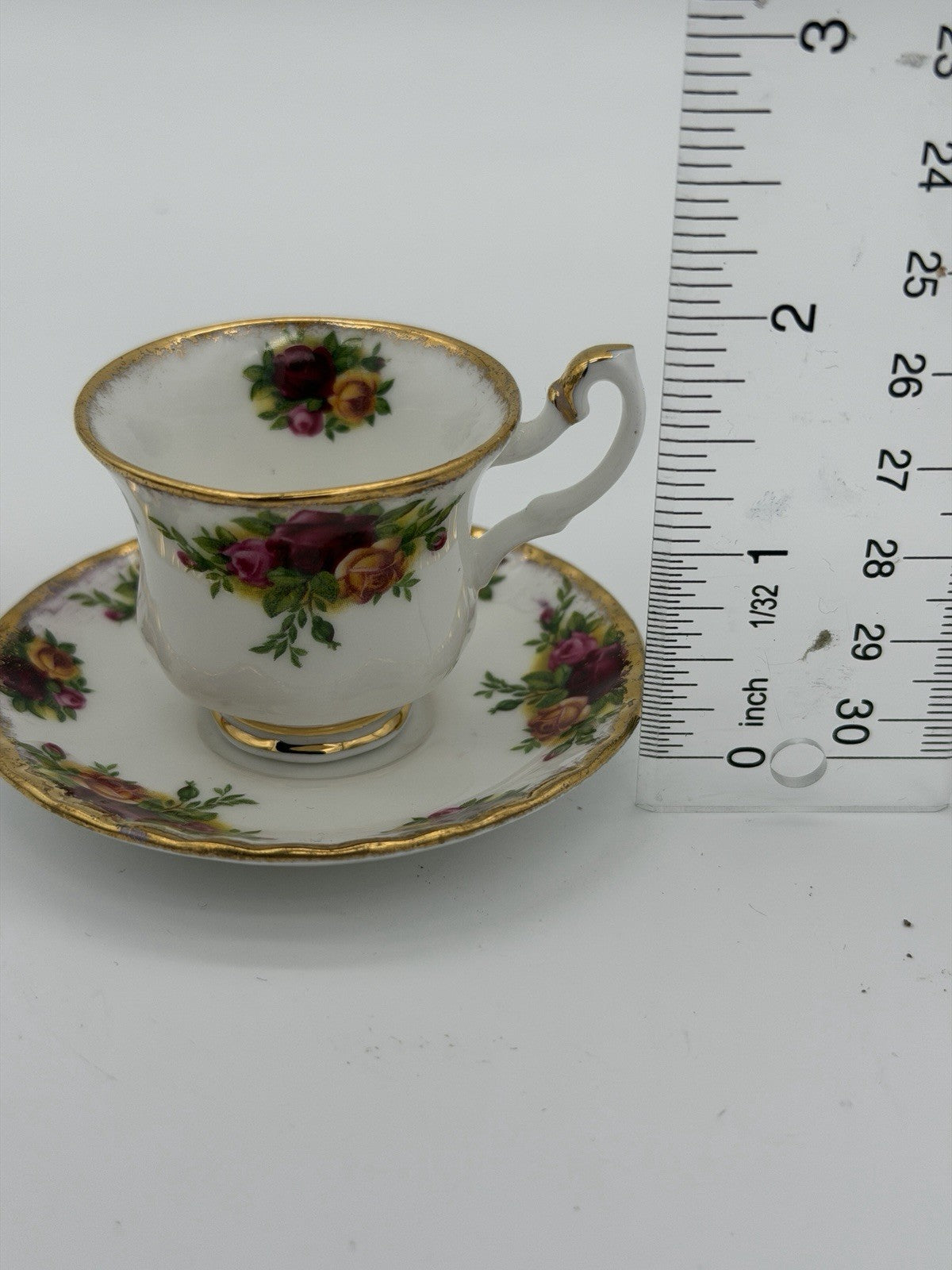 Vtg Royal Albert England Old Country Roses  Miniature Teacup & Saucer 2”H