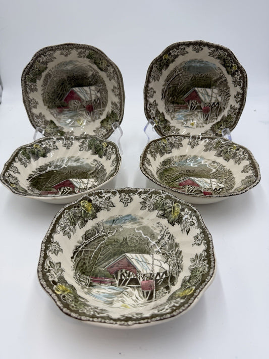 Vintage Johnson Bros The Friendly Village Porcelain English Bowls Set 5 Bridge