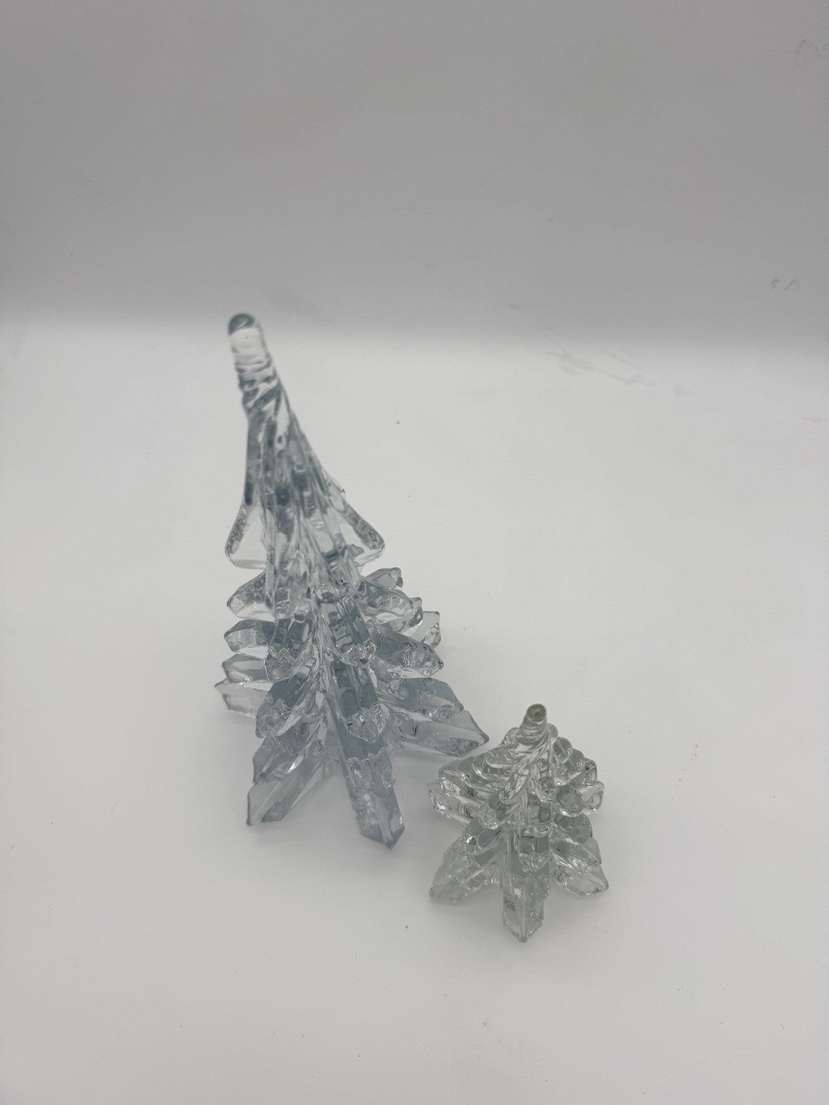 Vintage Silvestri Handcrafted Clear Art Glass Christmas Trees 10.5”&6” Figurines
