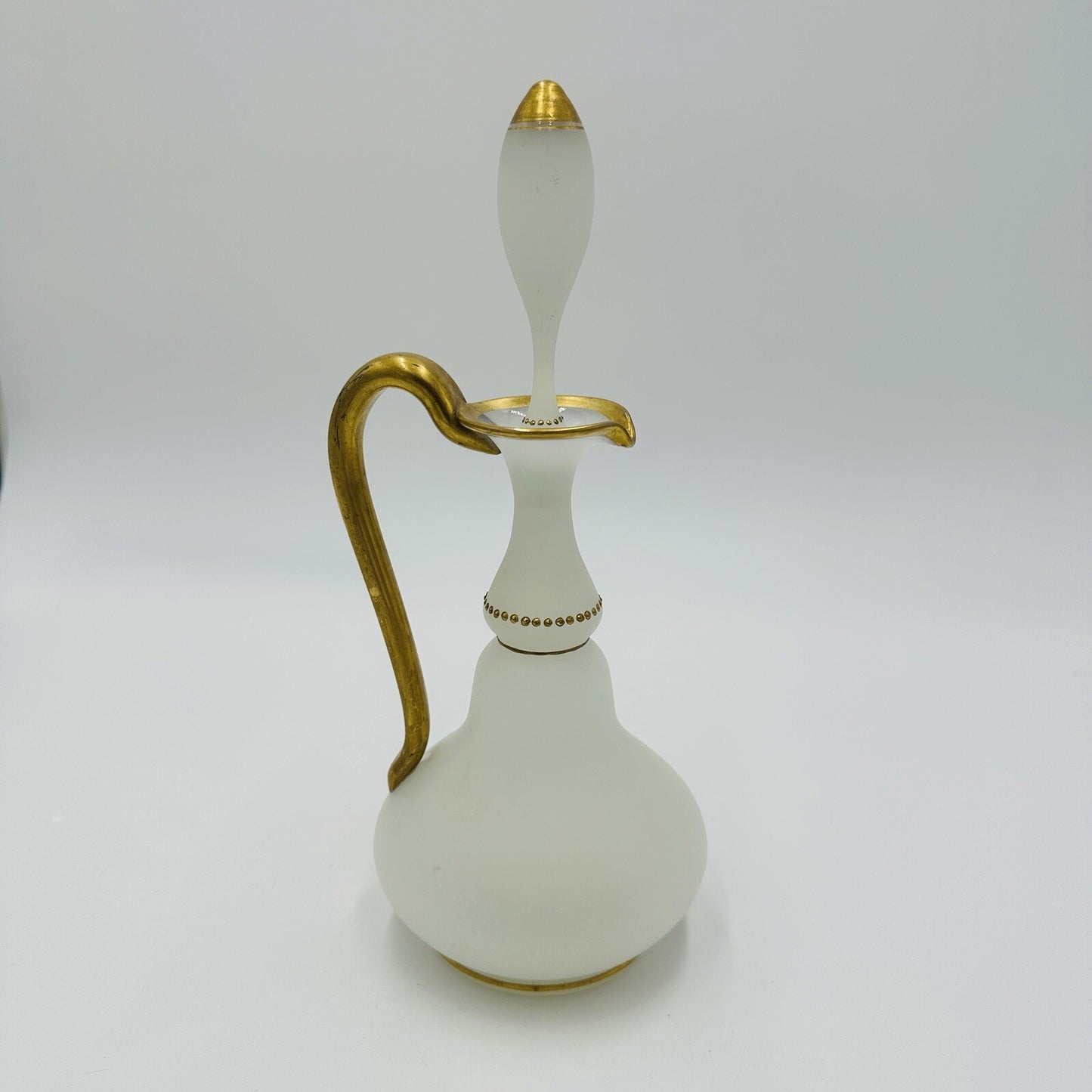 Glass Decanter Stopper Opaline White And Gold Trimmed Vintage Delicate Perfume