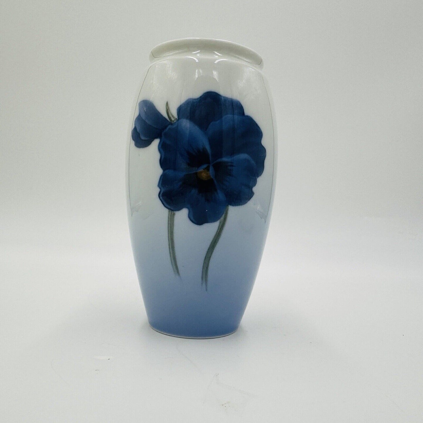 Bing & Grondahl Denmark 5” Porcelain Vase Blue Ombre Pansy Floral Vintage