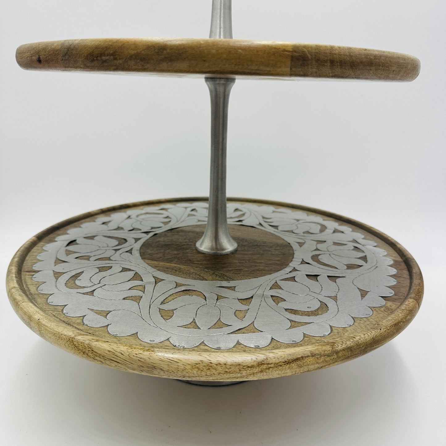 Rajasthan Artisans Cake Stand Brown 2 Tier Wood 17in H Farmhouse Country