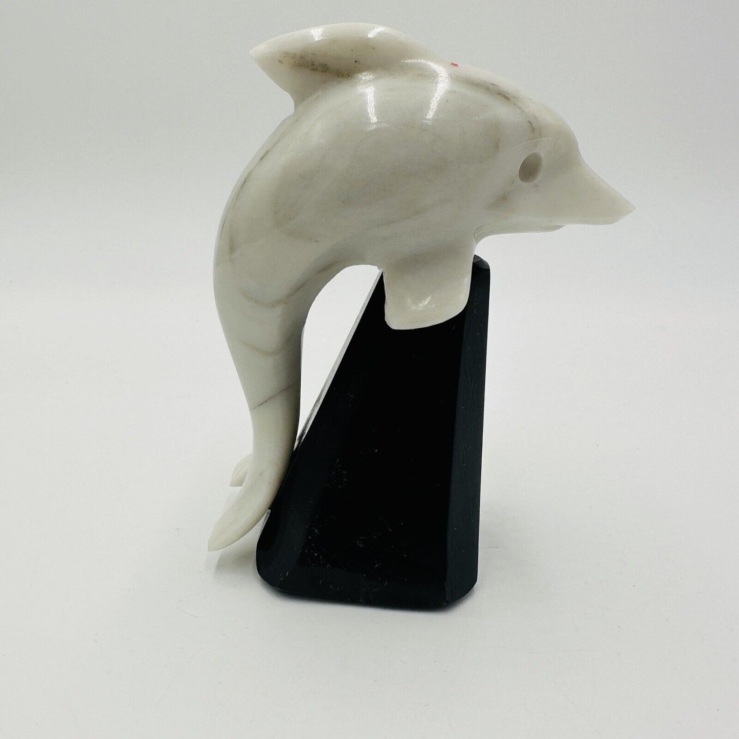 Alabaster Dolphin Figurine Made In Italy Hand Carved Stand White Home Decor