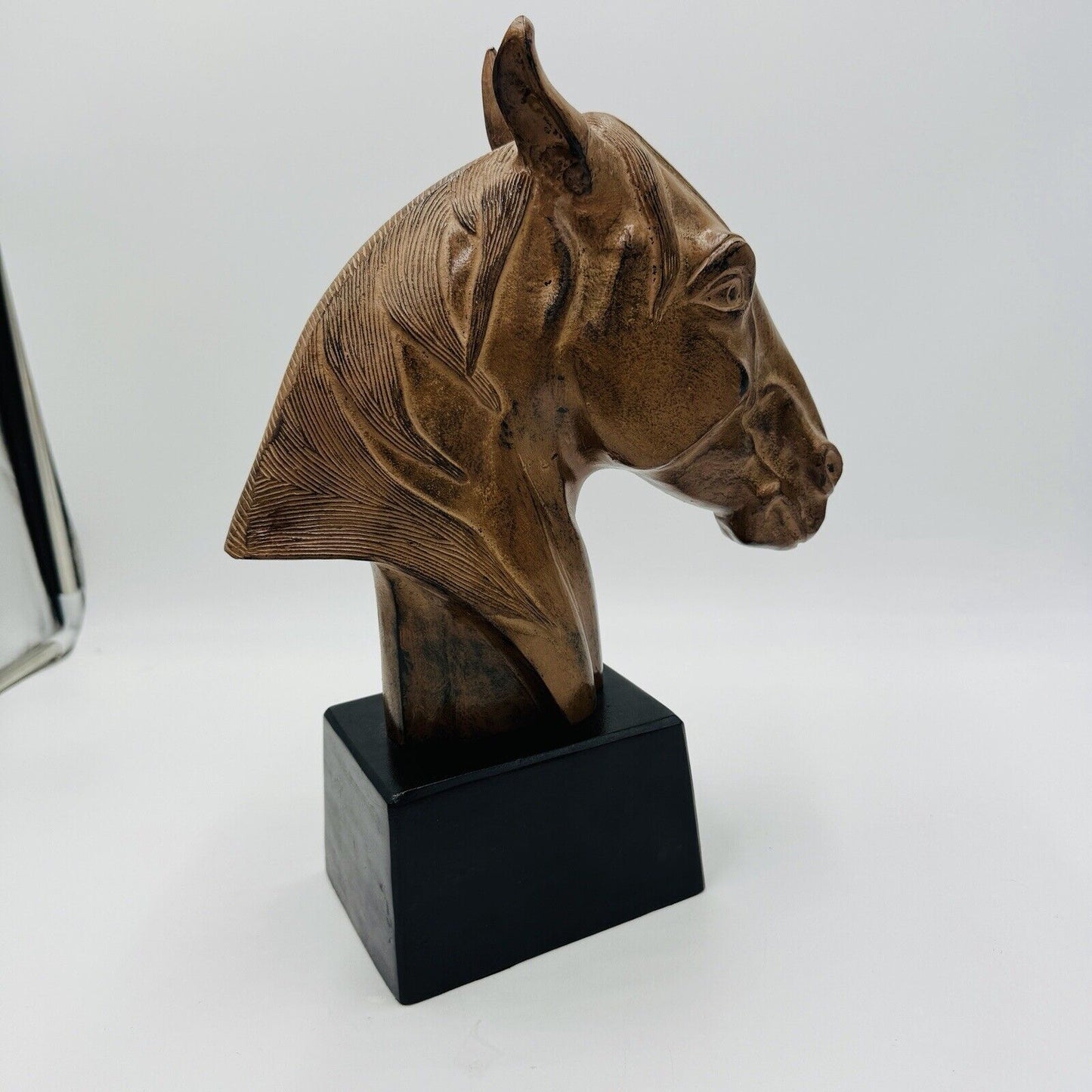 Bombay Cast Metal Solid Horse Head Sculpture Brown Black Base India Made Rare