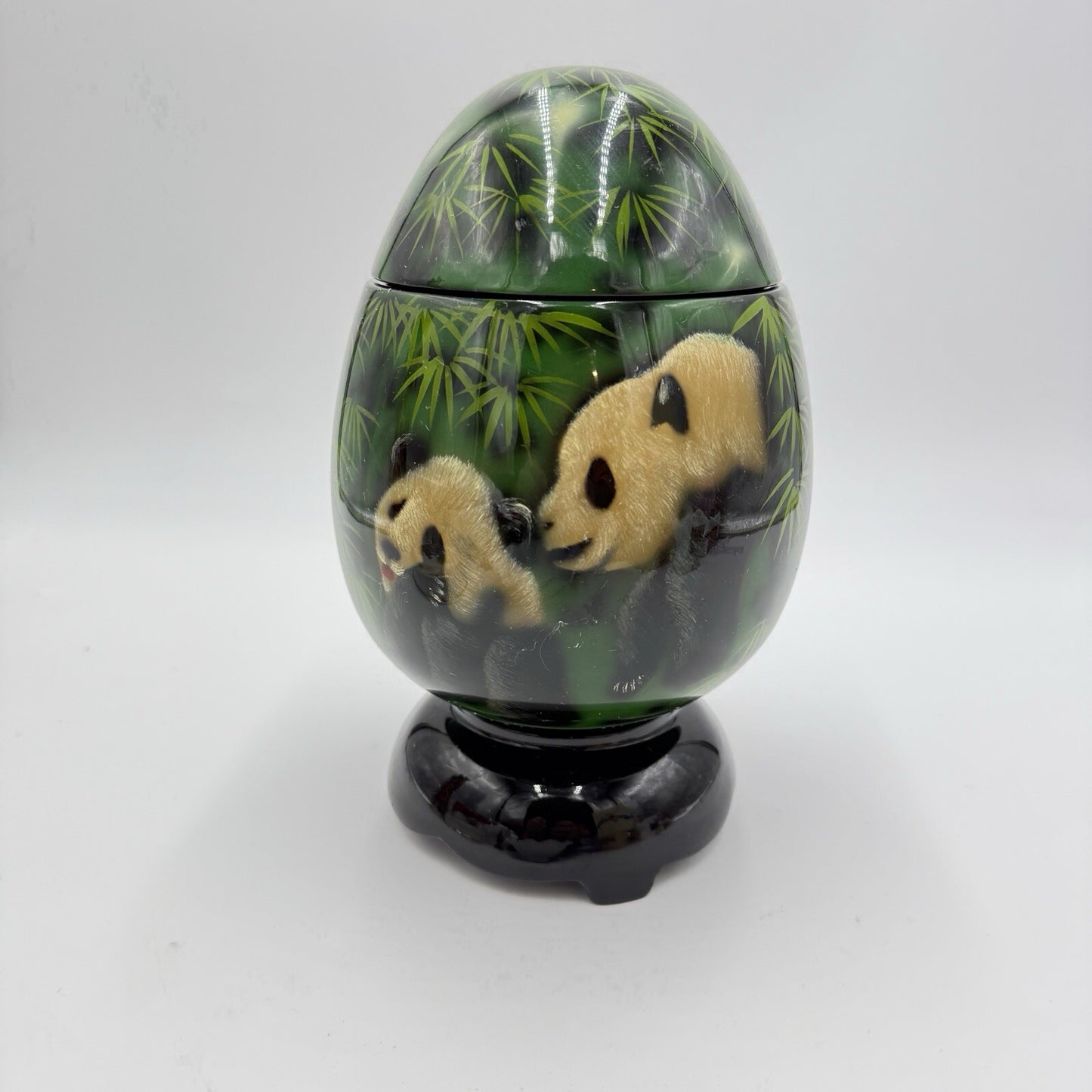 Lacquer Box Panda Bear Vtg wooden hand painted trinket box 7.5"x4" base