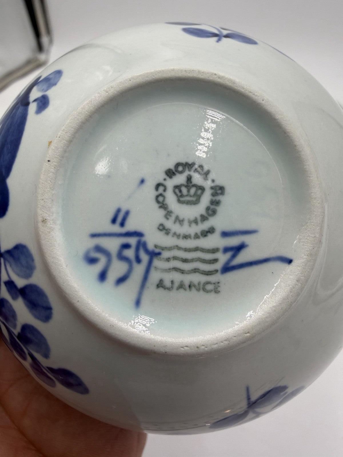 Royal Copenhagen Tranquebar Lattice Band Blue Tea Cup Set #957 Denmark Porcelain