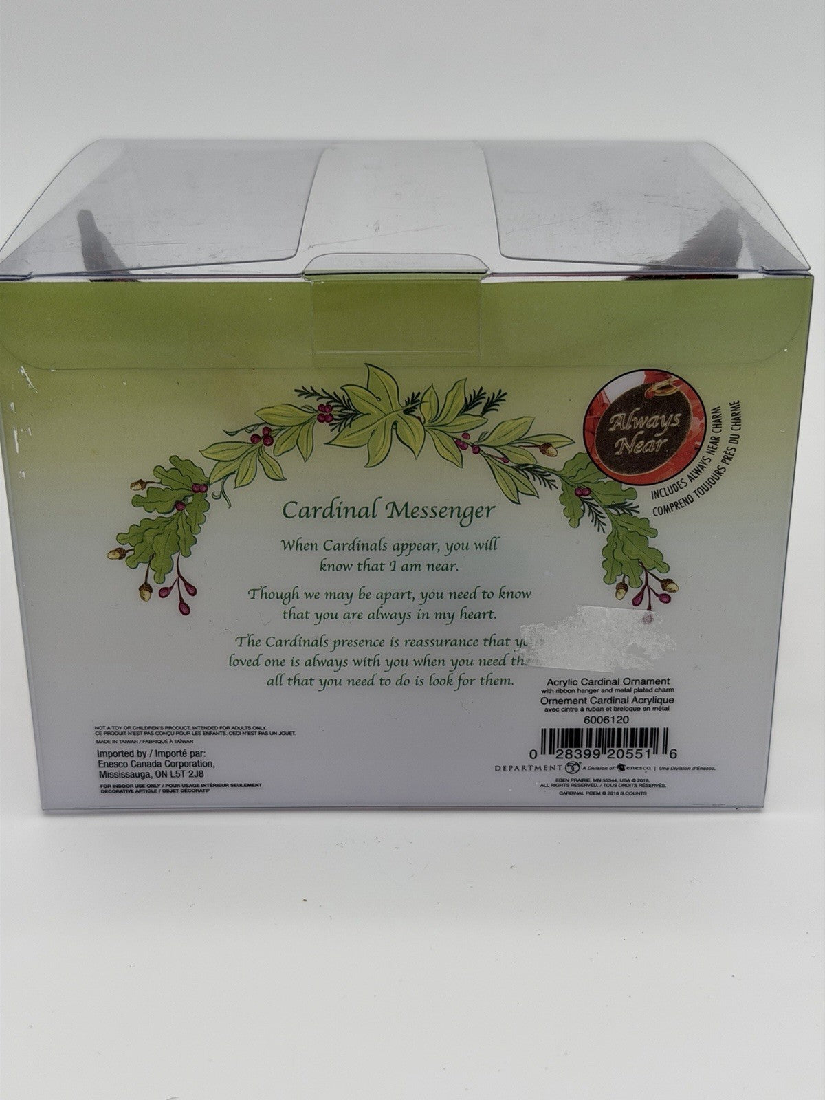 Department 56 Always Near Cardinal Red Bird Hang w/ Charm Ornament Boxed