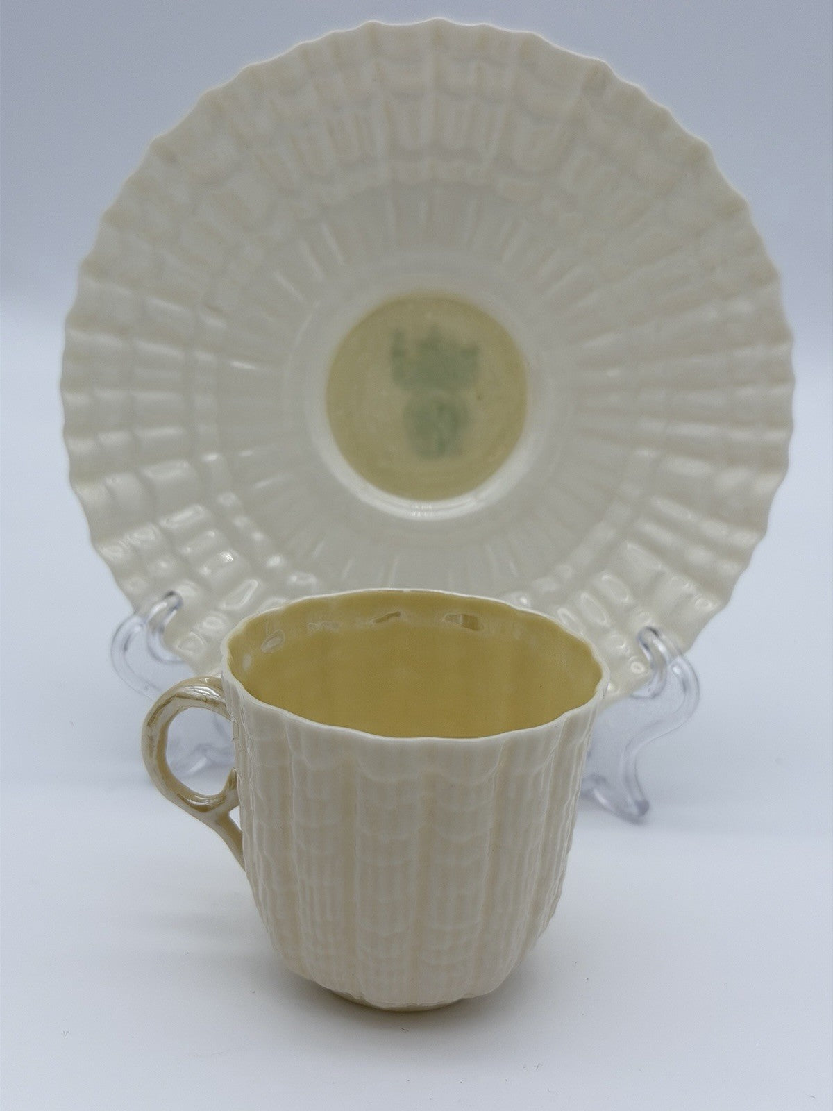 Belleek Ireland Tridacna Demitasse Cup Shell Pattern Porcelain Saucer & Cup Set