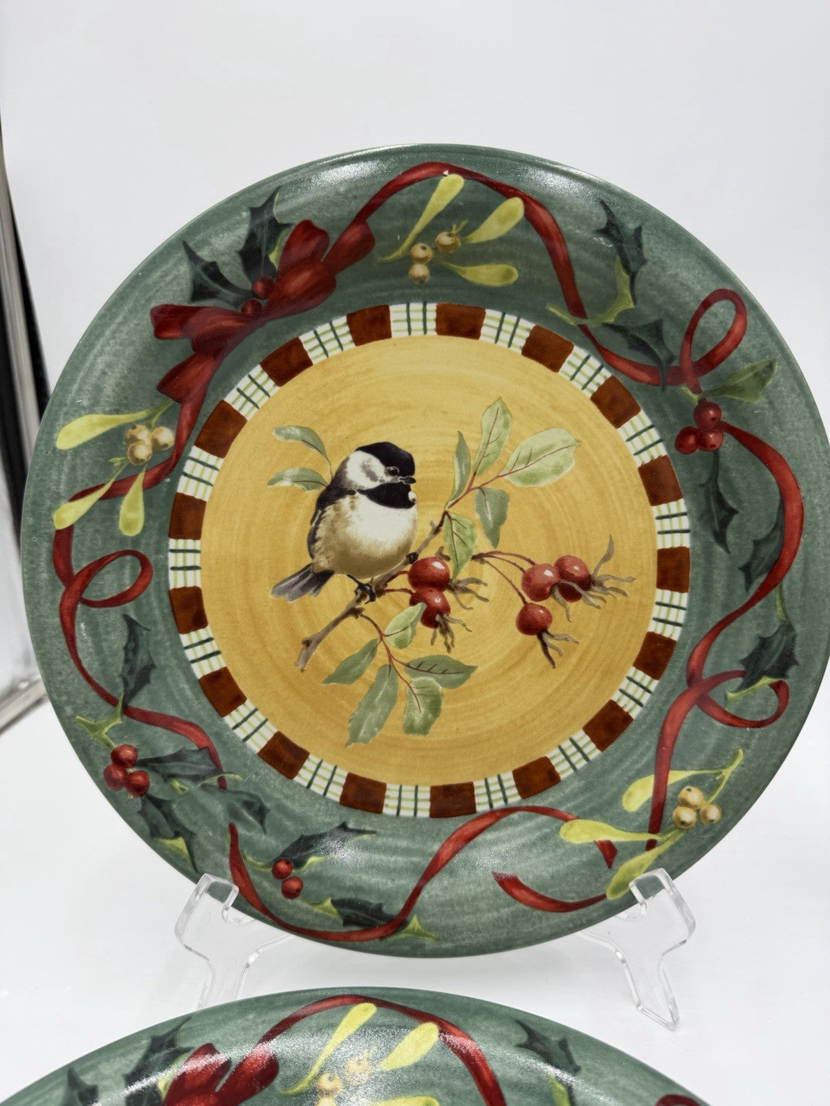 Lenox Porcelain Winter Greetings Everyday Dinner Plates Cardinal Chickadee Set 4