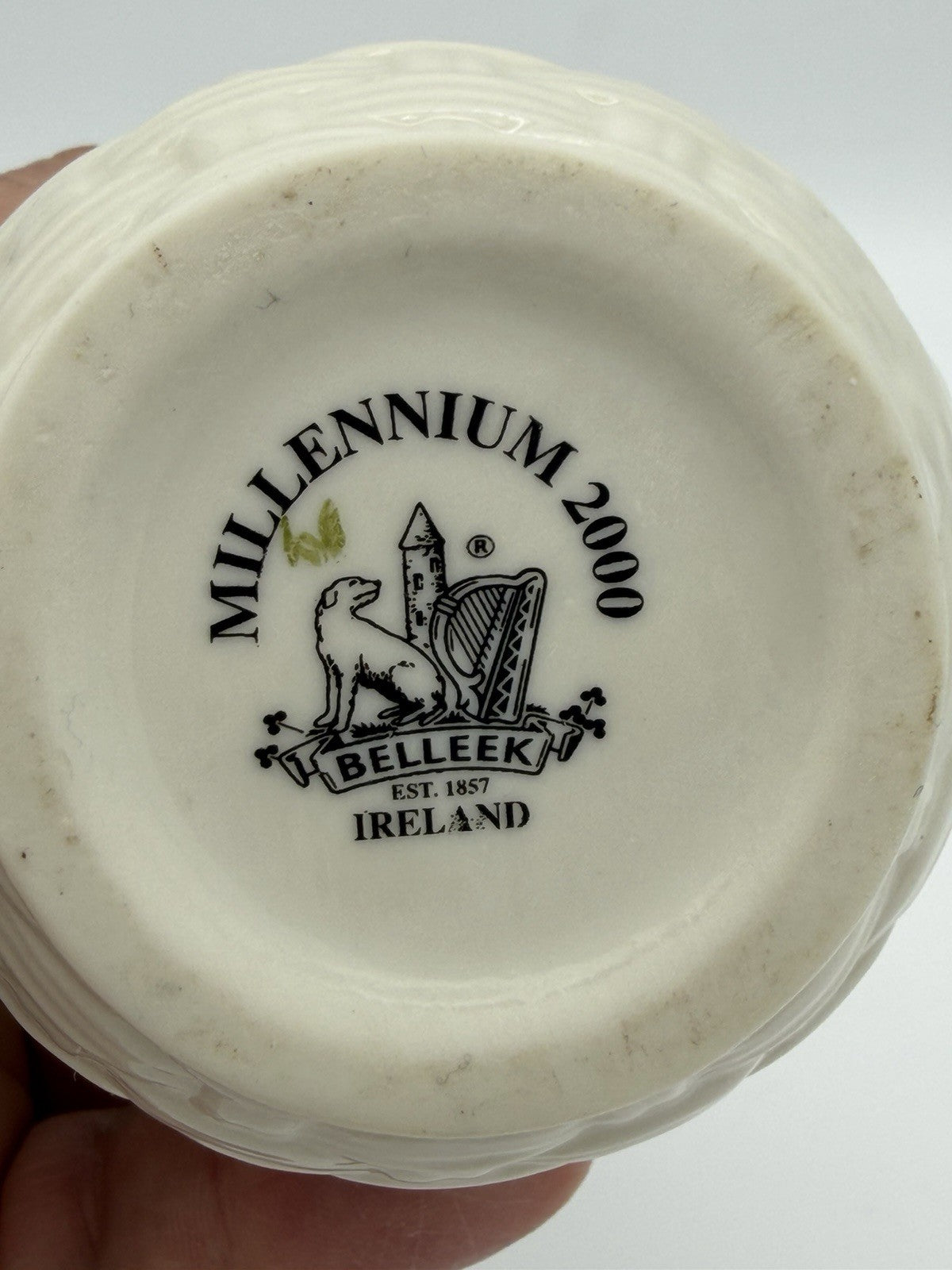 Belleek Ireland Porcelain Shamrock Embossed 5" Kells Bud Vase Millennium 2000