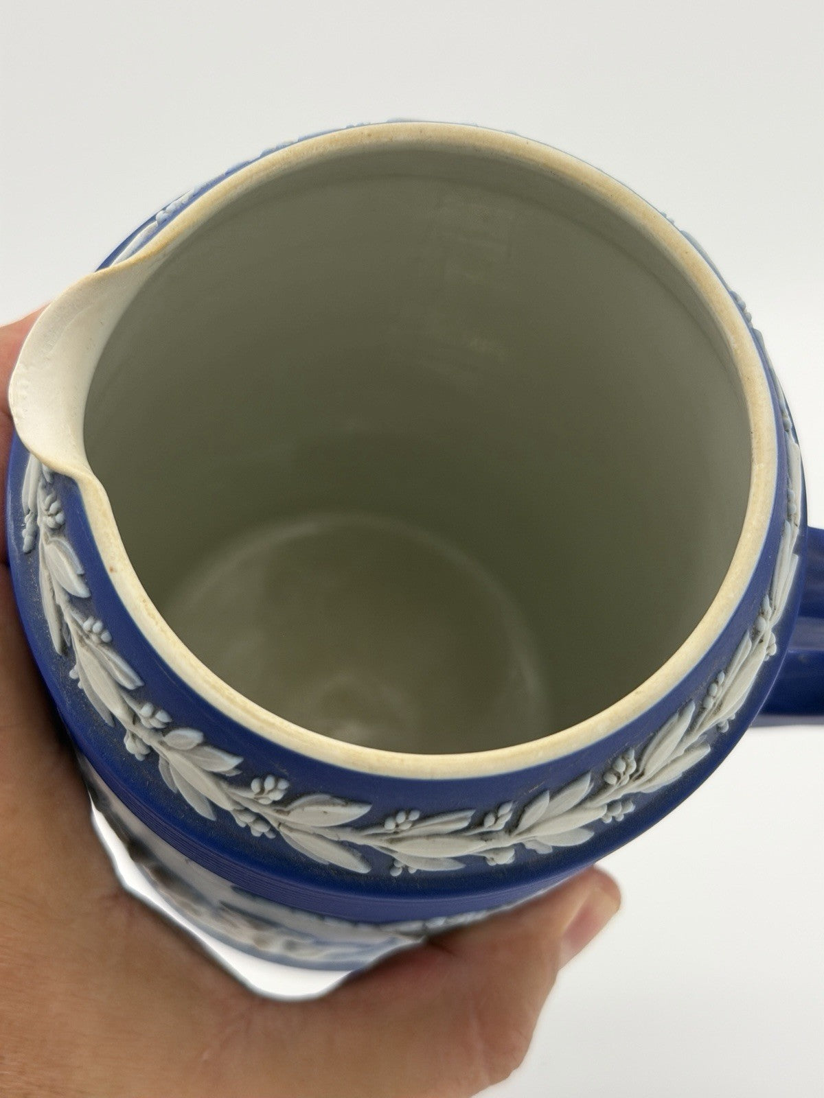 Antique Wedgwood Jasperware Dipped Blue Pitcher 7.5” Trojan Jug England Large