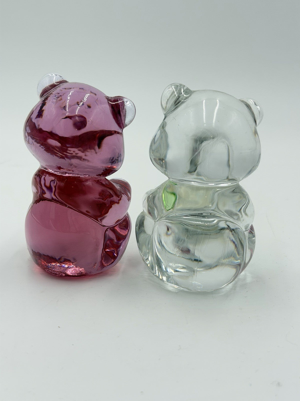 Fenton Art Glass Miniature Pink Rose & Clear Glass Bear 2.75" Figurines Vintage