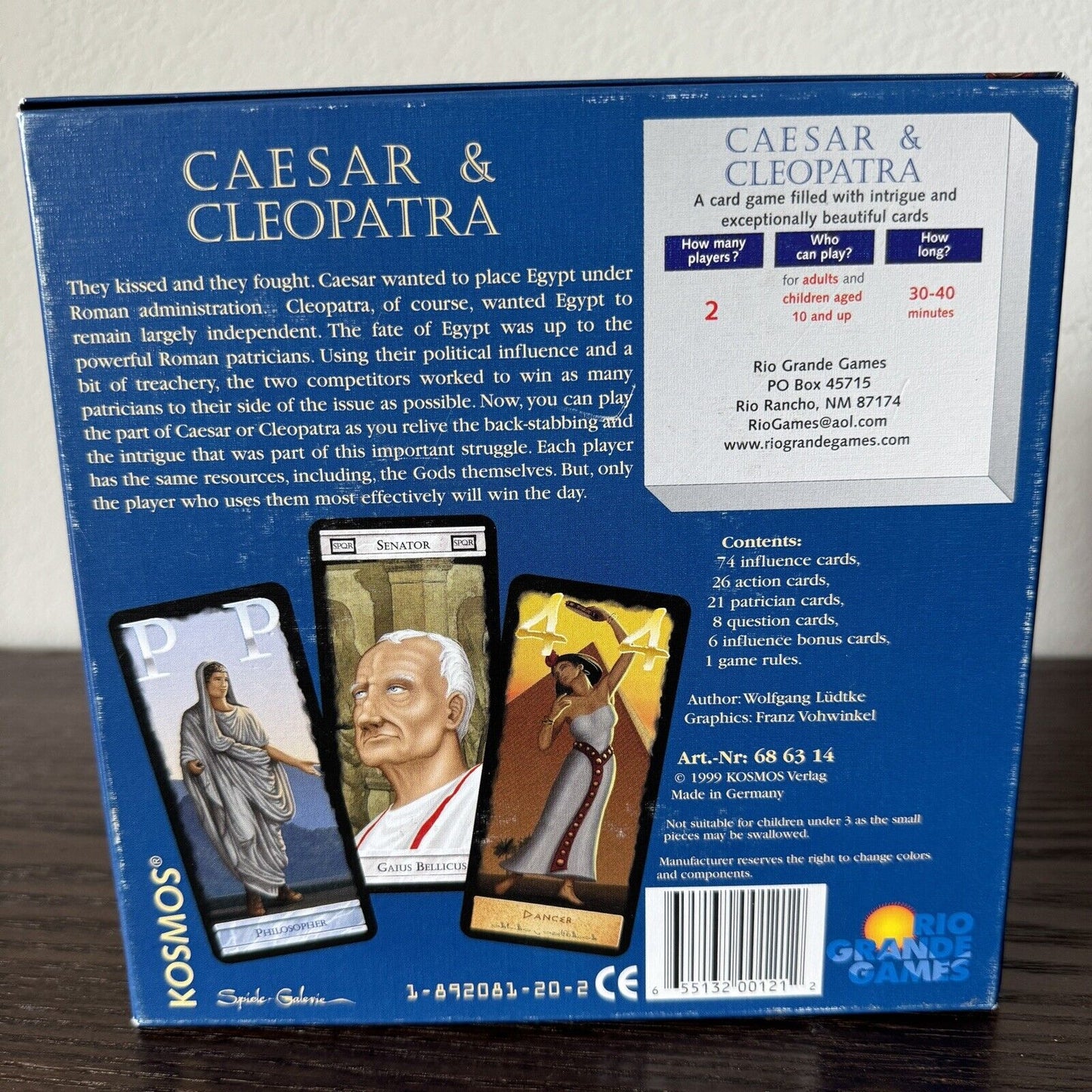 Caesar and Cleopatra Card Game 2 Players Kosmos Rio Grande Games 1999 Original