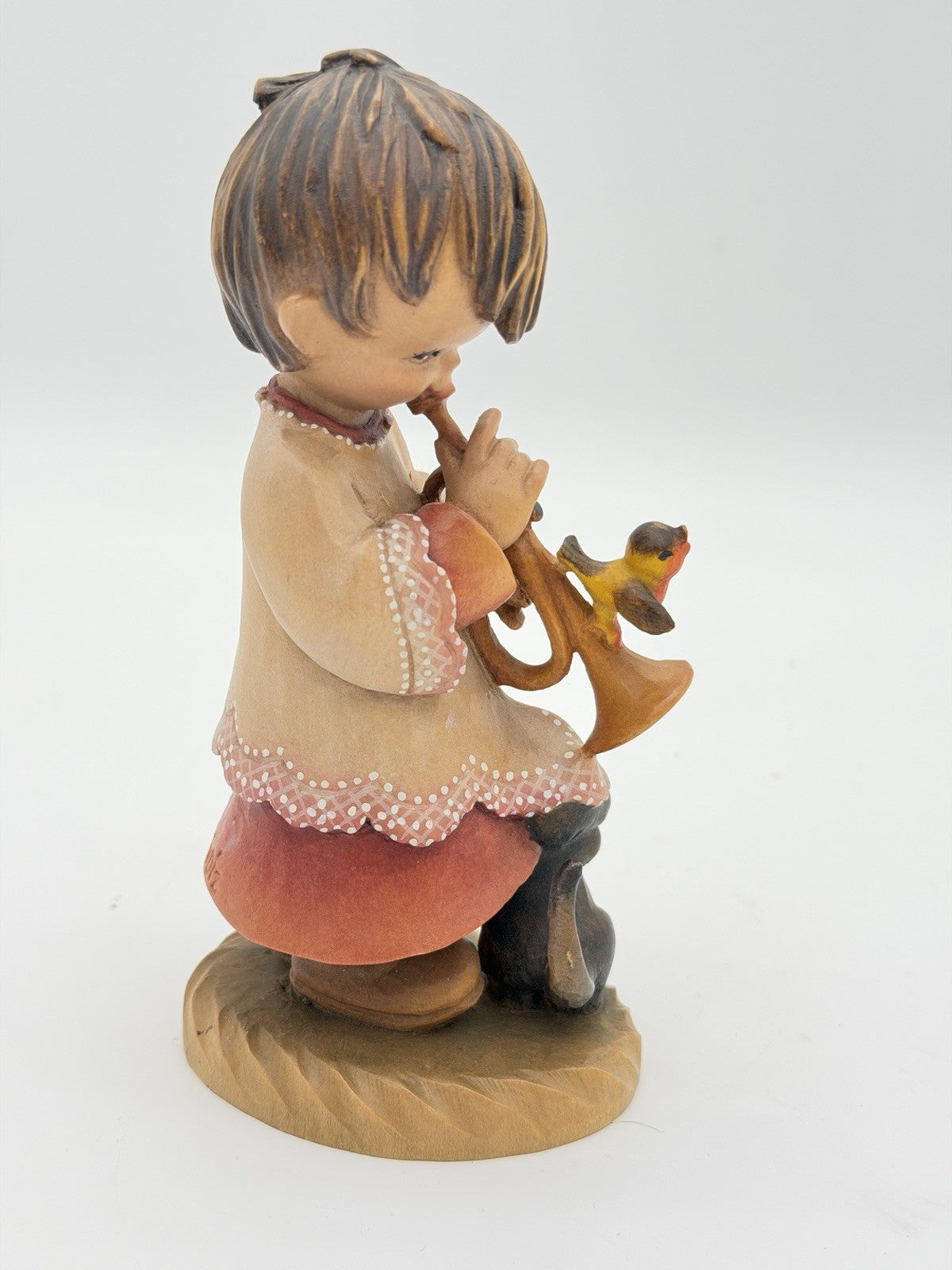 ANRI Italy Folk Art Hand Wood Carved Trumpeter Painted Figurine Vtg 6.25"