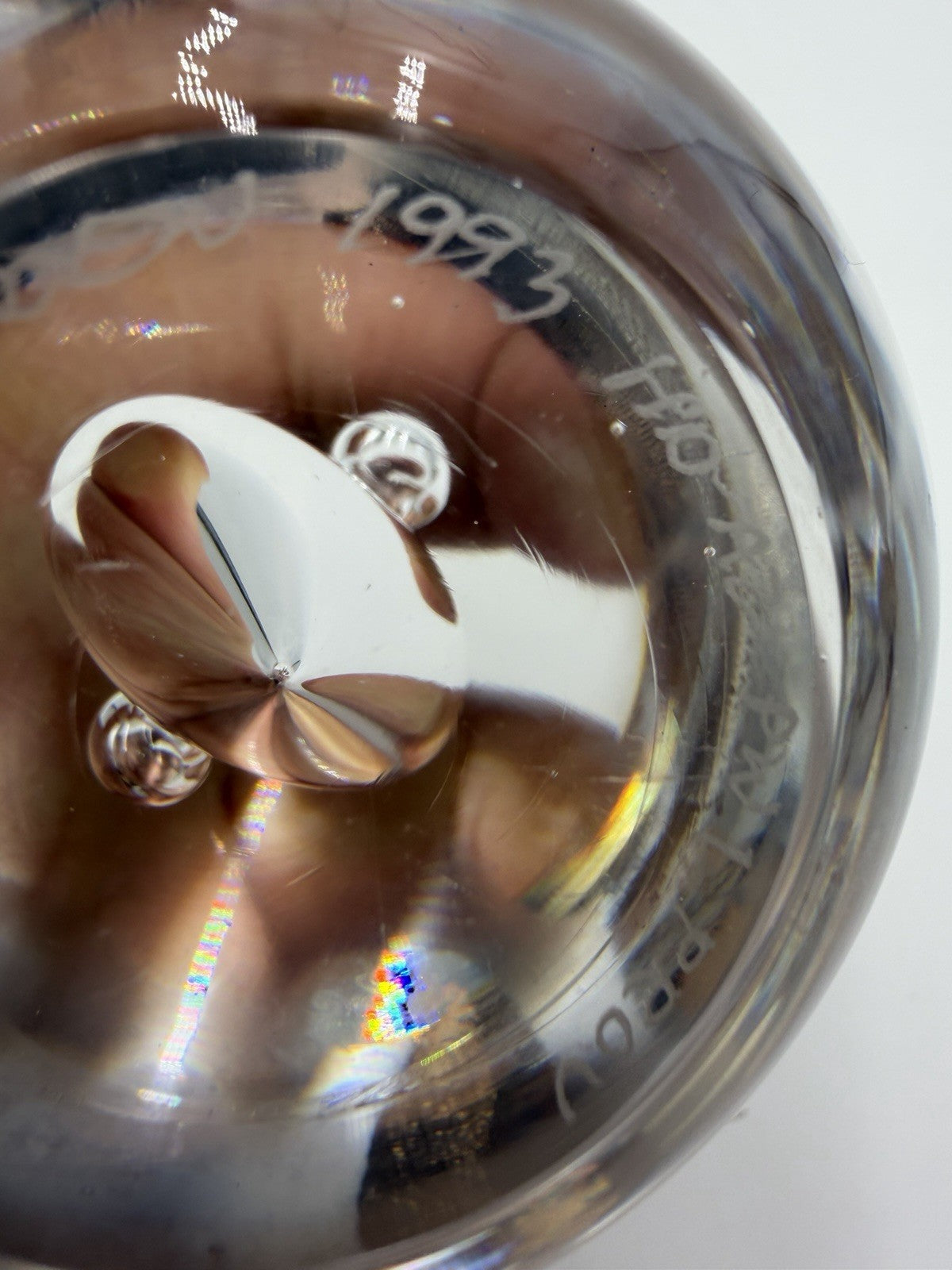 Vintage Åhus Ahus Sweden Art Glass Abstract 1993 Clear Paperweight 3.5”