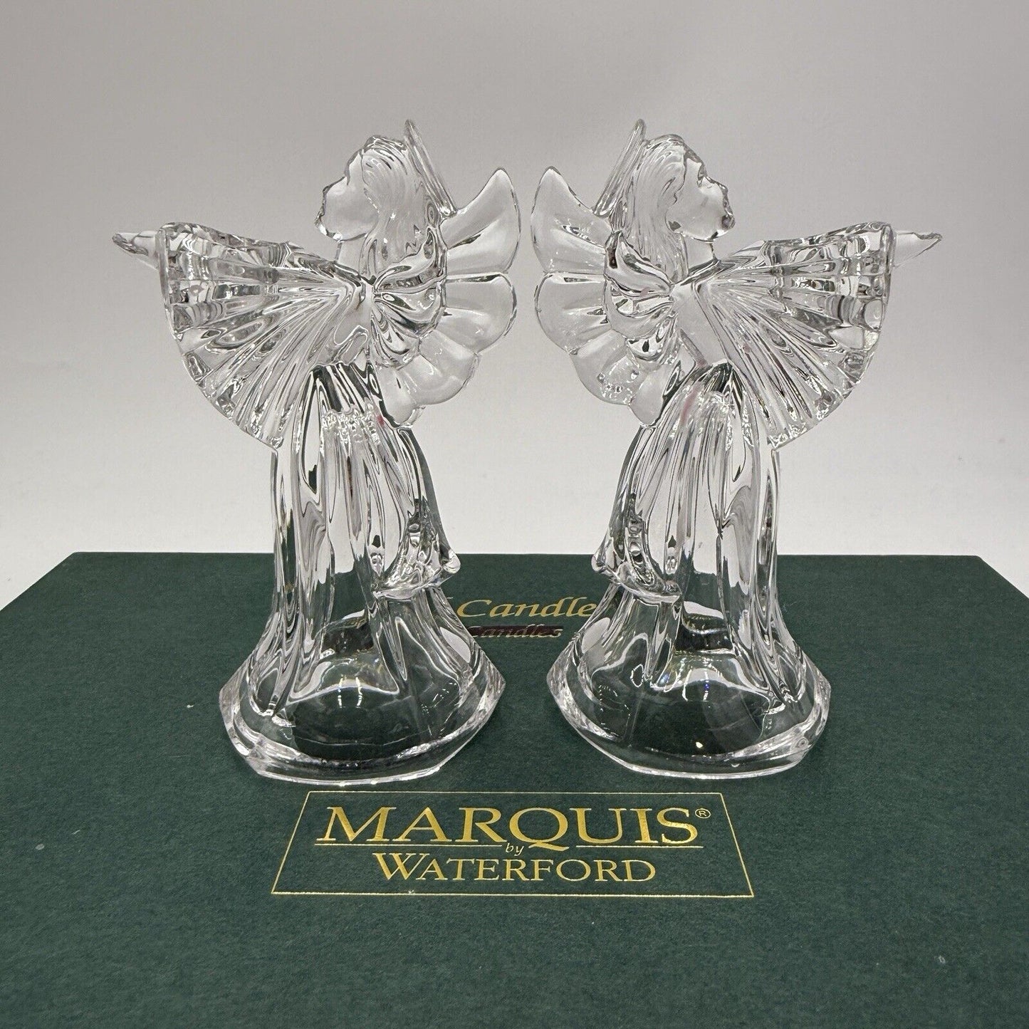 Marquis By Waterford Crystal Angel Candleholders W/box Figurines 4”