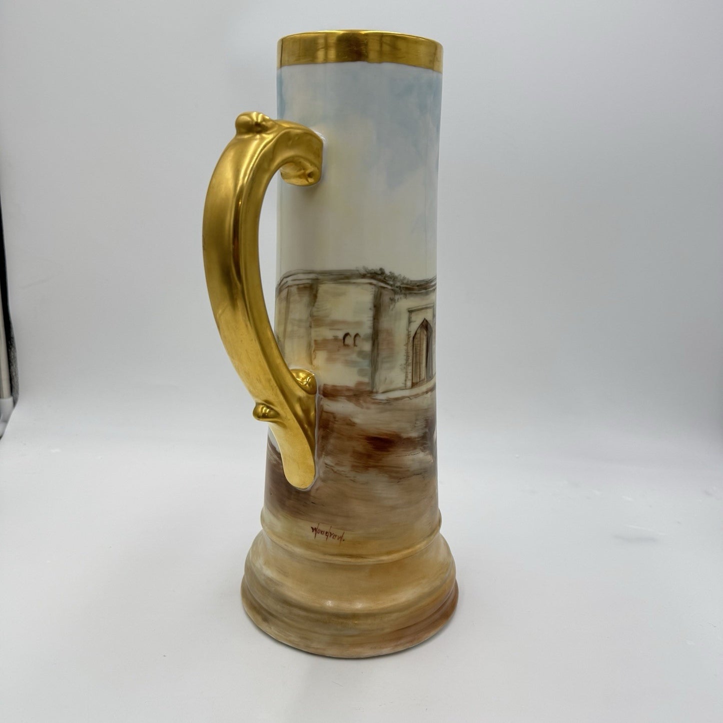 T&V Limoges France Hand Painted Pitcher Signed By Woodrow 1899 14.5” Donkey