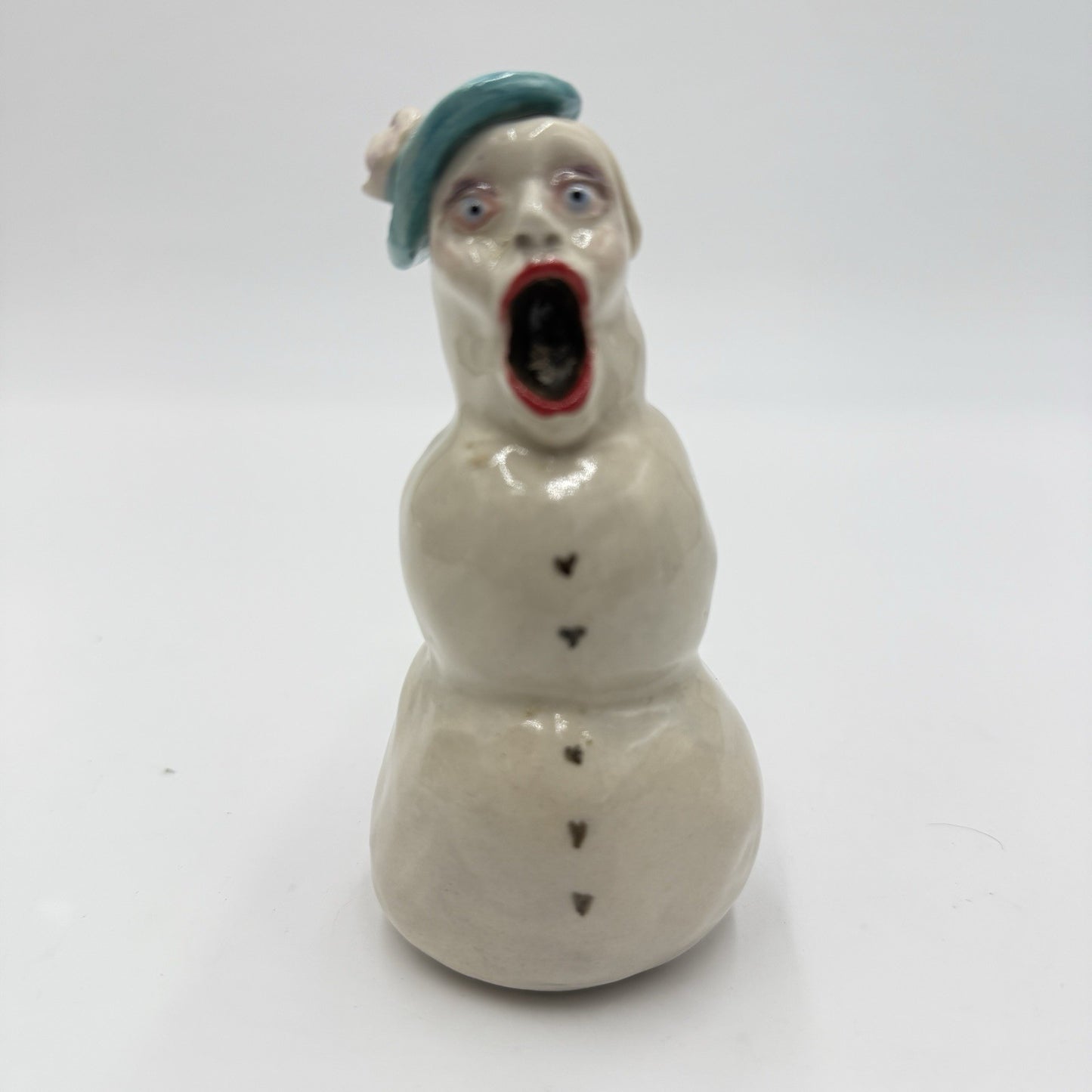 Rare Signed Studio Art Pottery Snowwoman Figurine B Clower 4.5in