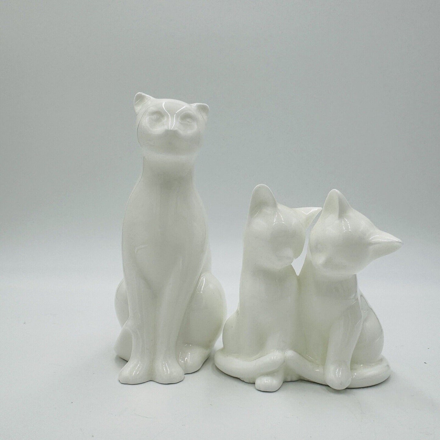 Coalport Cat Figurines Moments England White Glossy Bisque Kitties Vintage