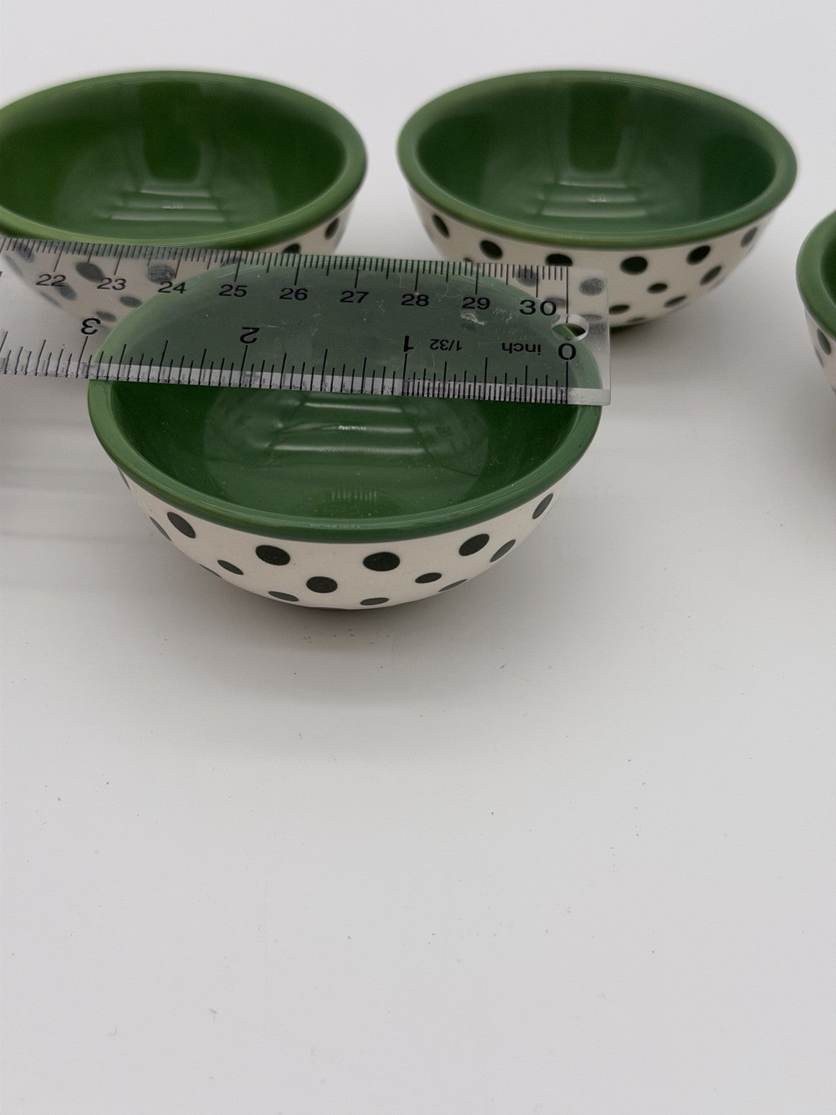Pioneer Woman Green Flea Market Cerami Retro Dot Green Dipping Bowls 3.125 Rare