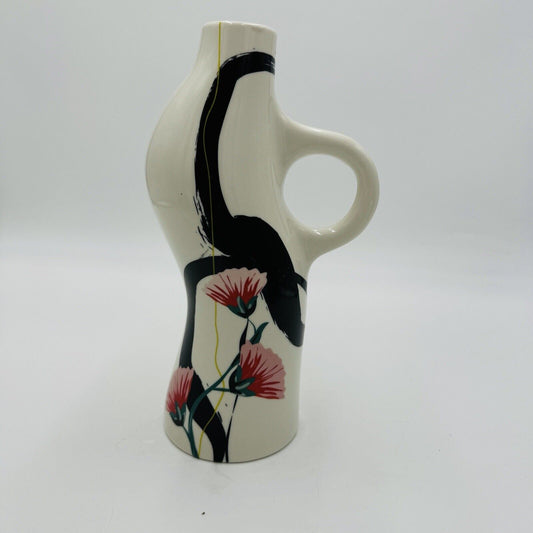 Vintage Oui Rachel Joanis Candle Stick Large Floral Stoneware Candle Holder