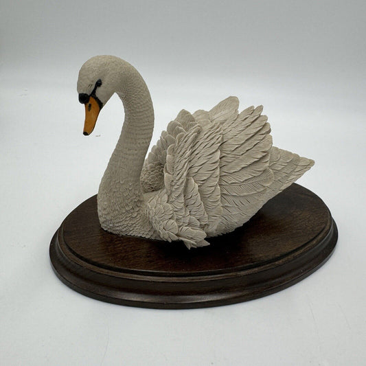 Country Artists Large Swan Painted Figurine England Signed Willis Wood Base