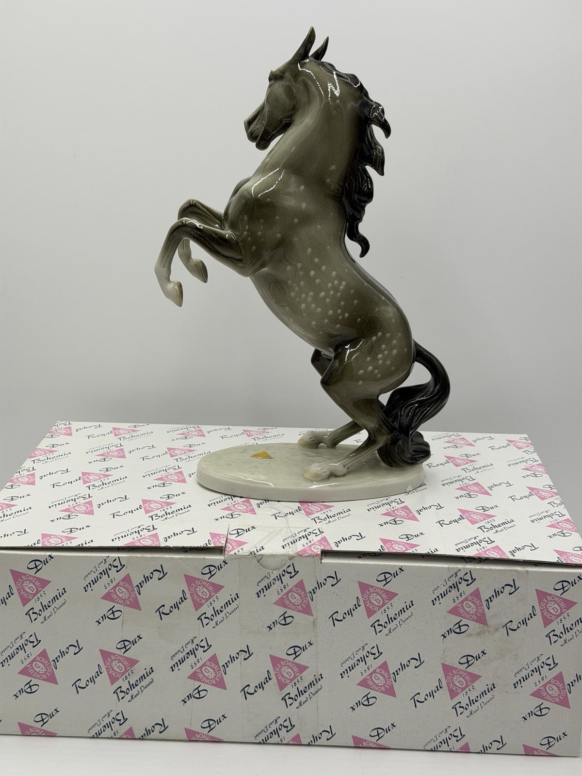 Vintage Royal DUX Bohemia Porcelain Horse Figurine 12”H Czech Republic W/box