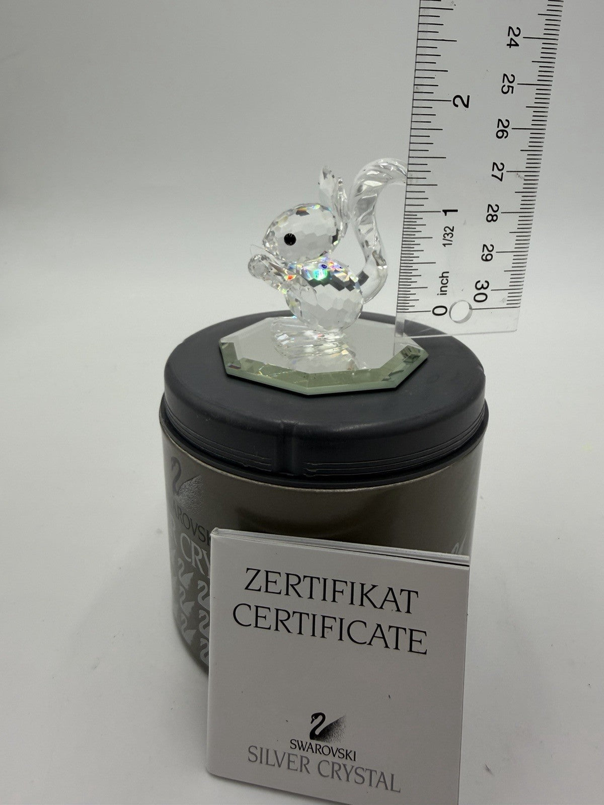 Swarovski Silver Crystal Squirrel with nut Figurine 7662 Black Eyes with Box