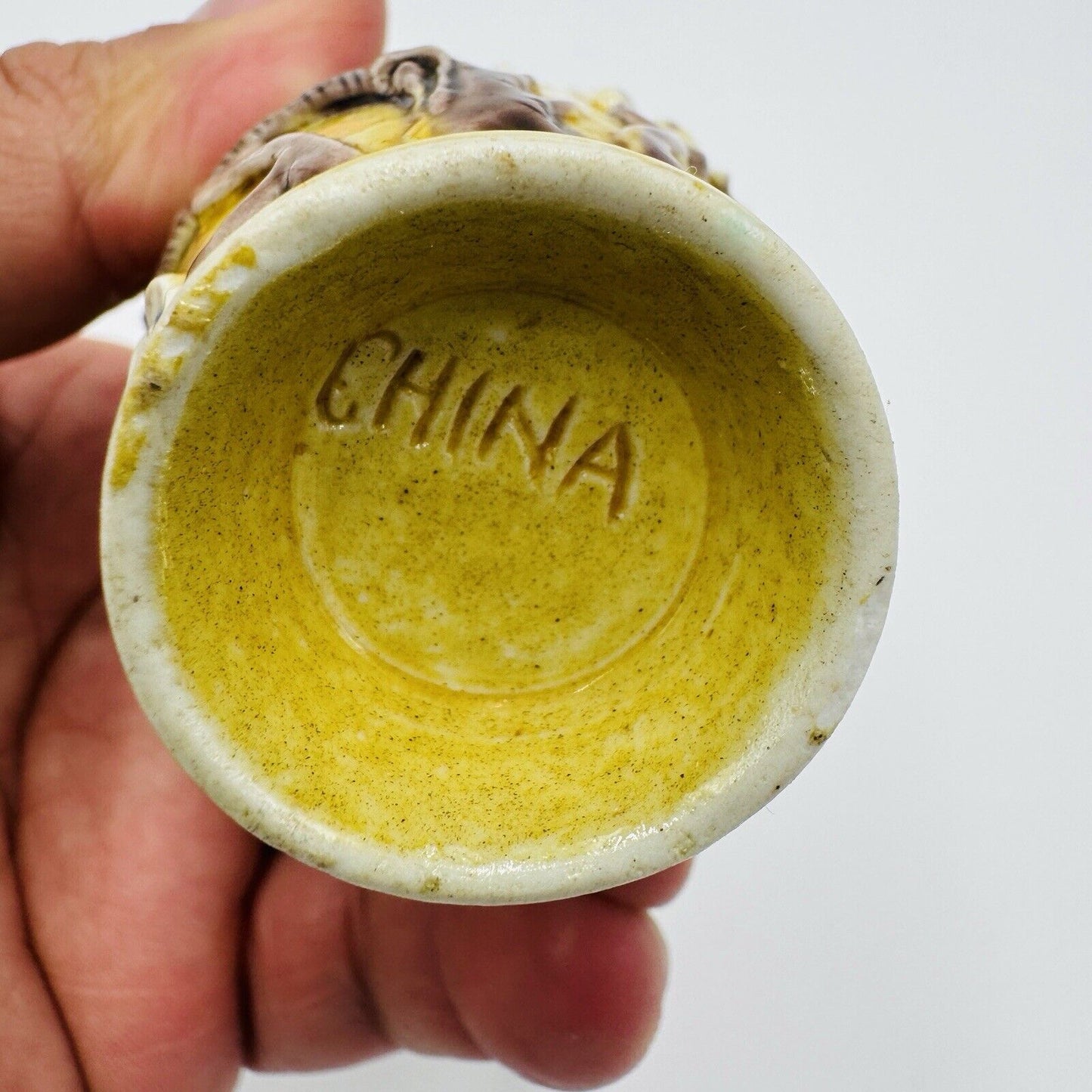 Antique Chinese Yellow Qing Dynasty Plum Blossoms Floral Mini Vase 5”