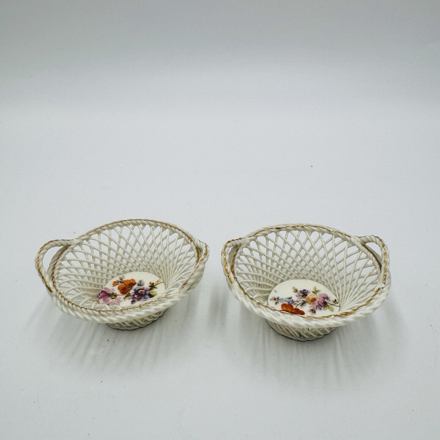 Dresden Germany Porcelain Floral Baskets Miniatures Painted Vintage