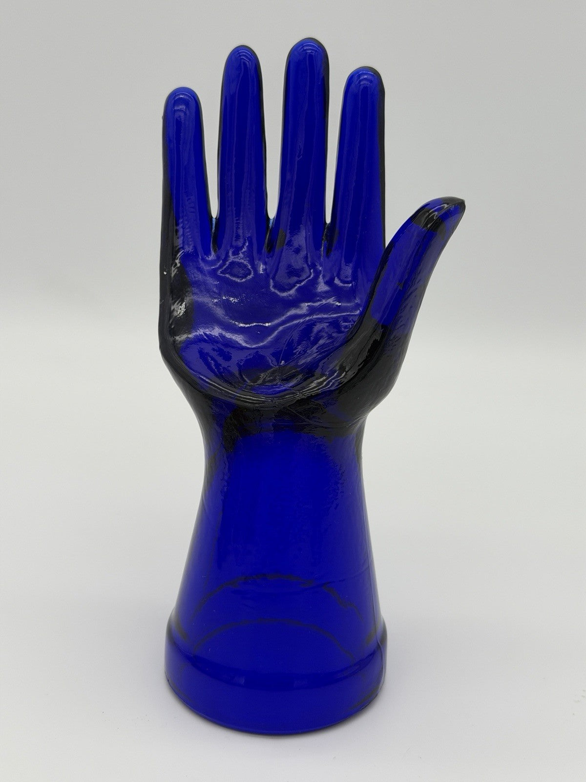Cobalt Blue Art Glass Ring Holder Jewelry Display Hand 7.5”vintage MCM