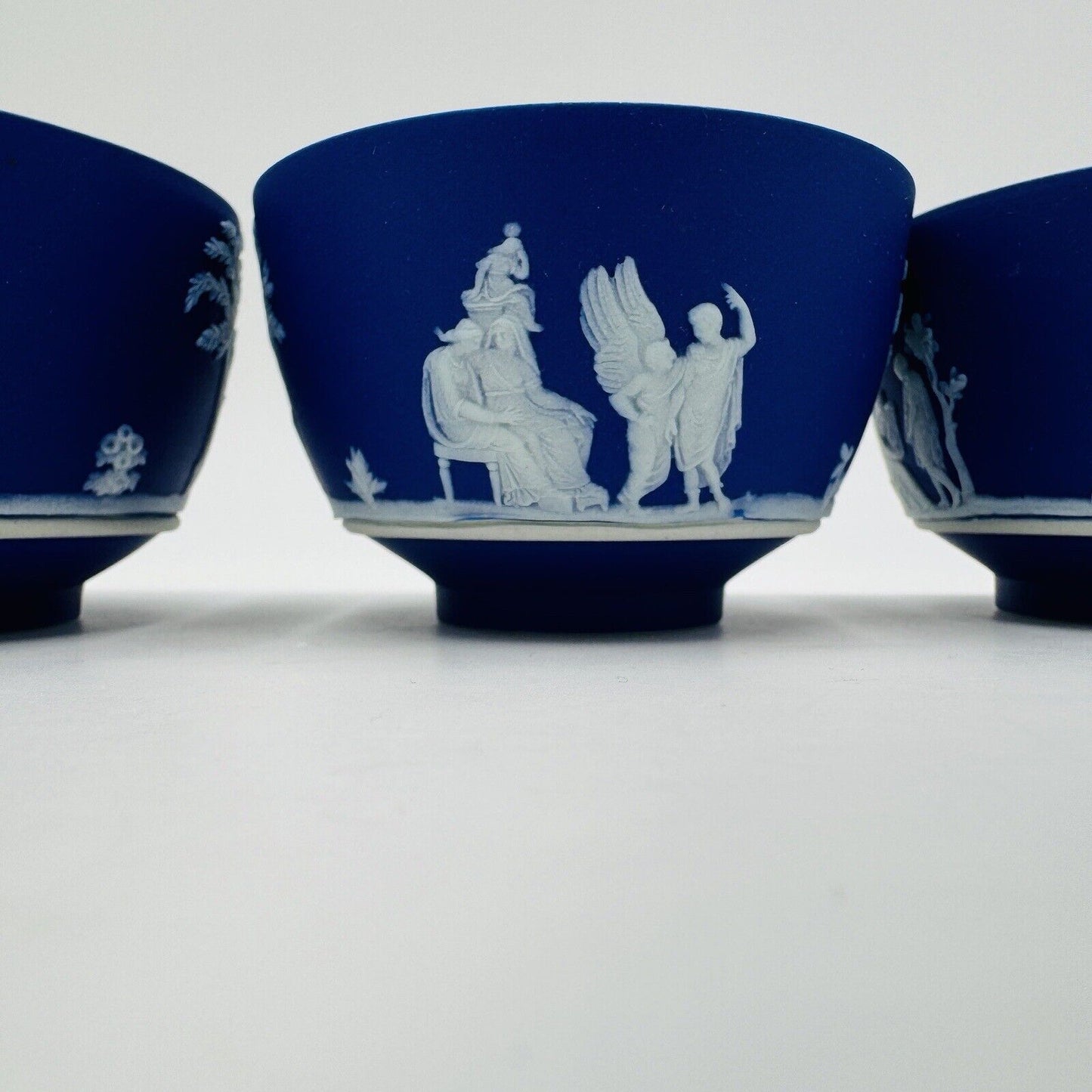 Wedgwood Jasperware Dipped Dark Blue 2" X 3.4" Footed Bowls 4 Pieces c.1930 Set