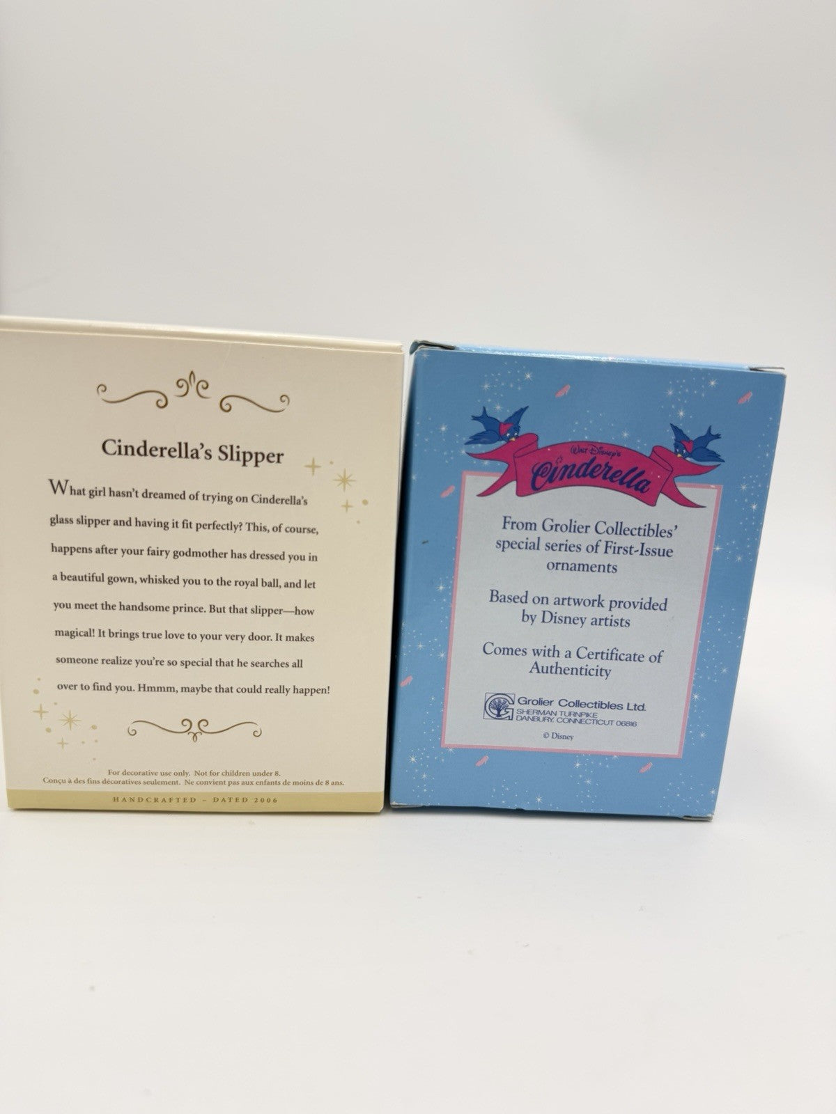 Hallmark &!Disney Grolier Cinderella Slipper Christmas Ornaments Set 2