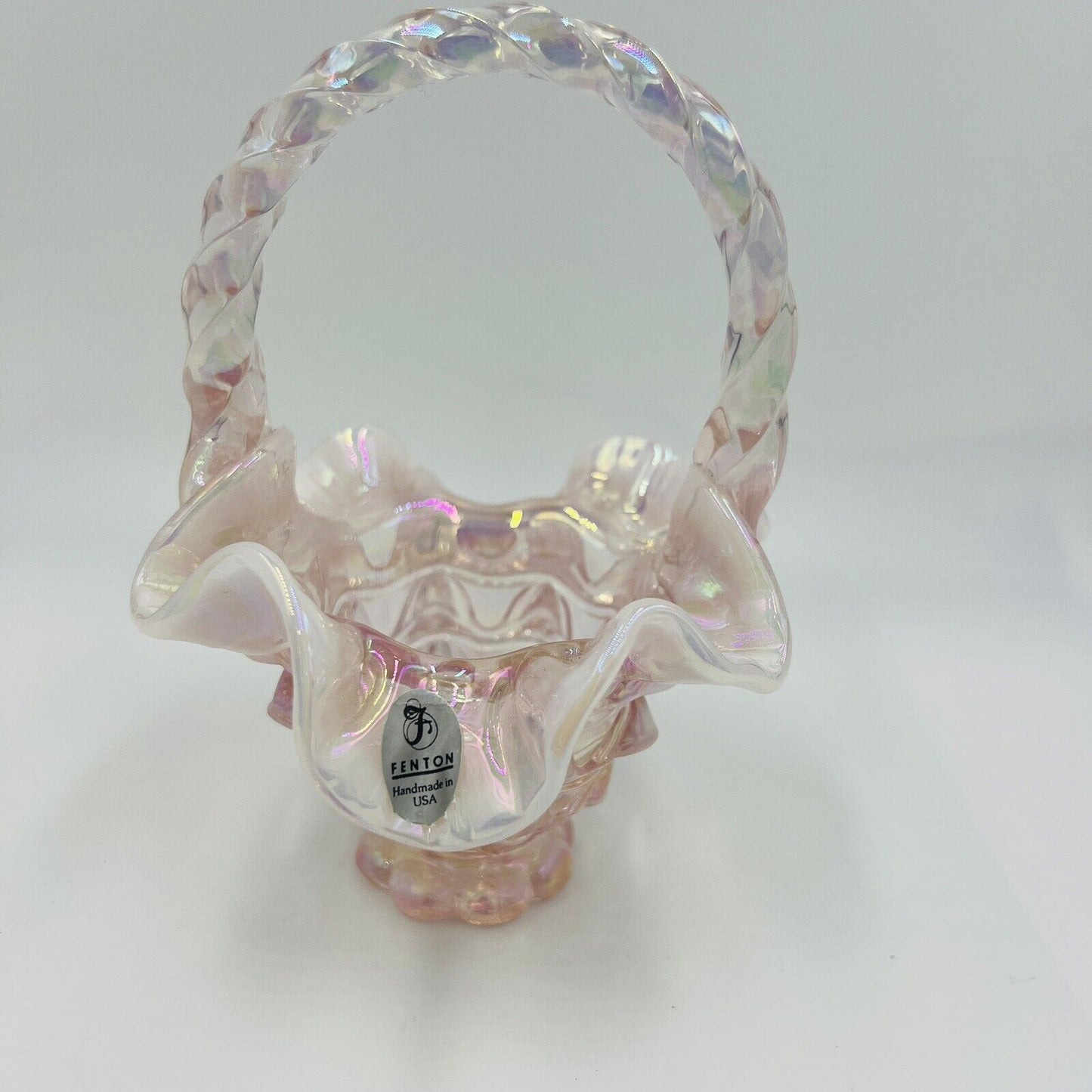 Fenton Basket Butch Wright Carnival Glass Pink Opalescent Home Decor Handle Art